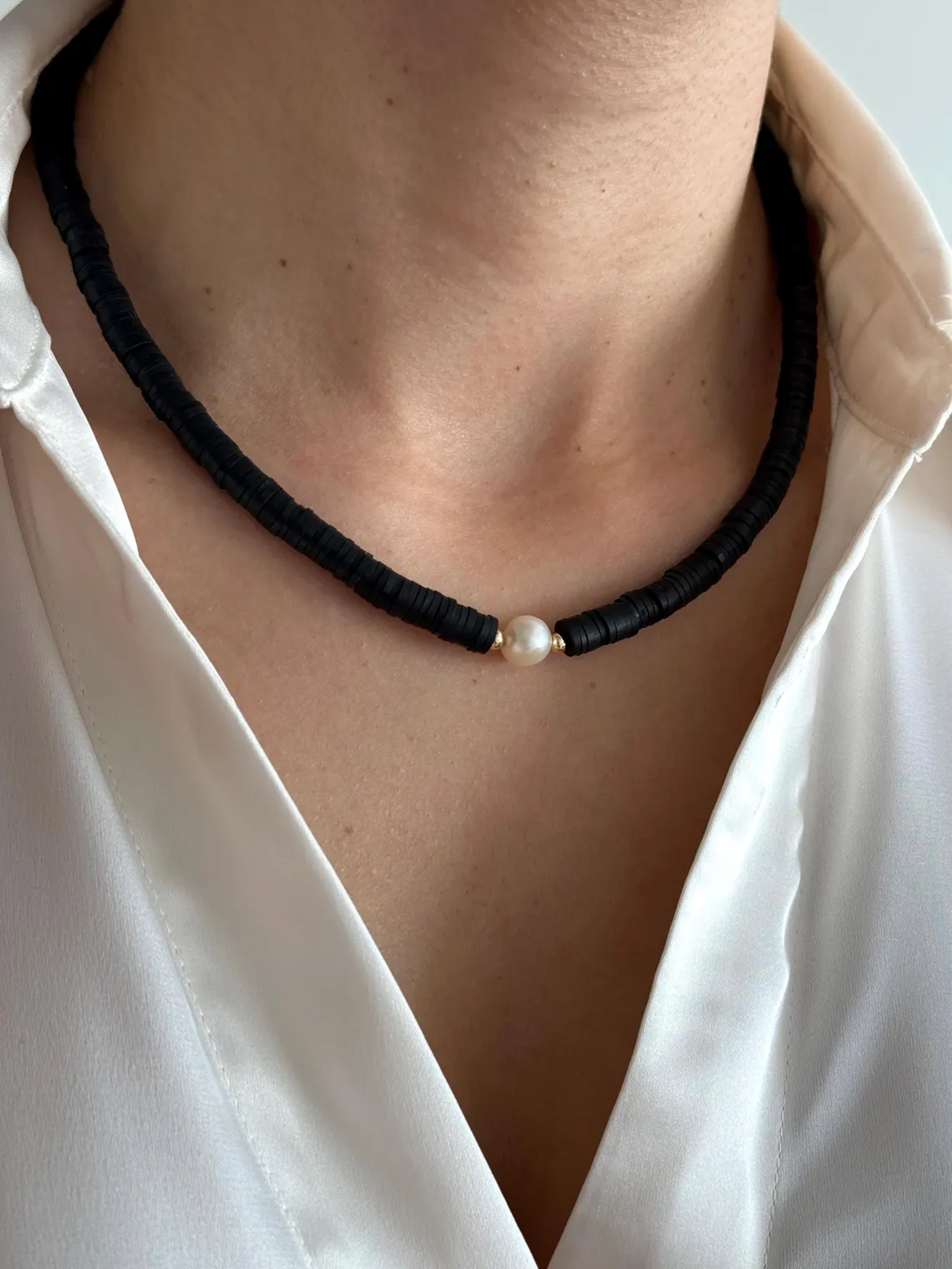 Boho Clay Bead Necklace With Natural Pearl Adjustable Beach Jewelry For Women 0