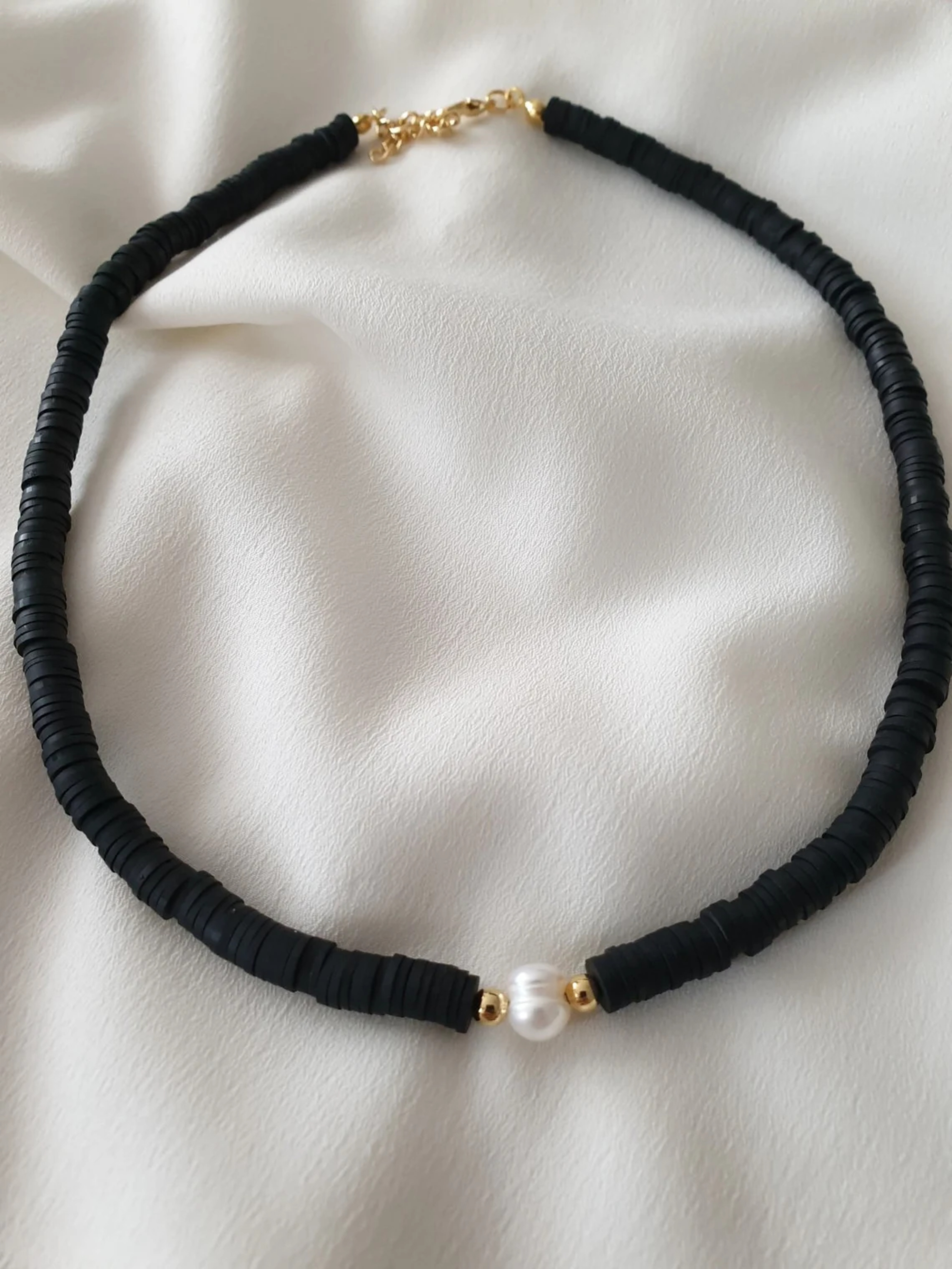Boho Clay Bead Necklace With Natural Pearl Adjustable Beach Jewelry For Women 3