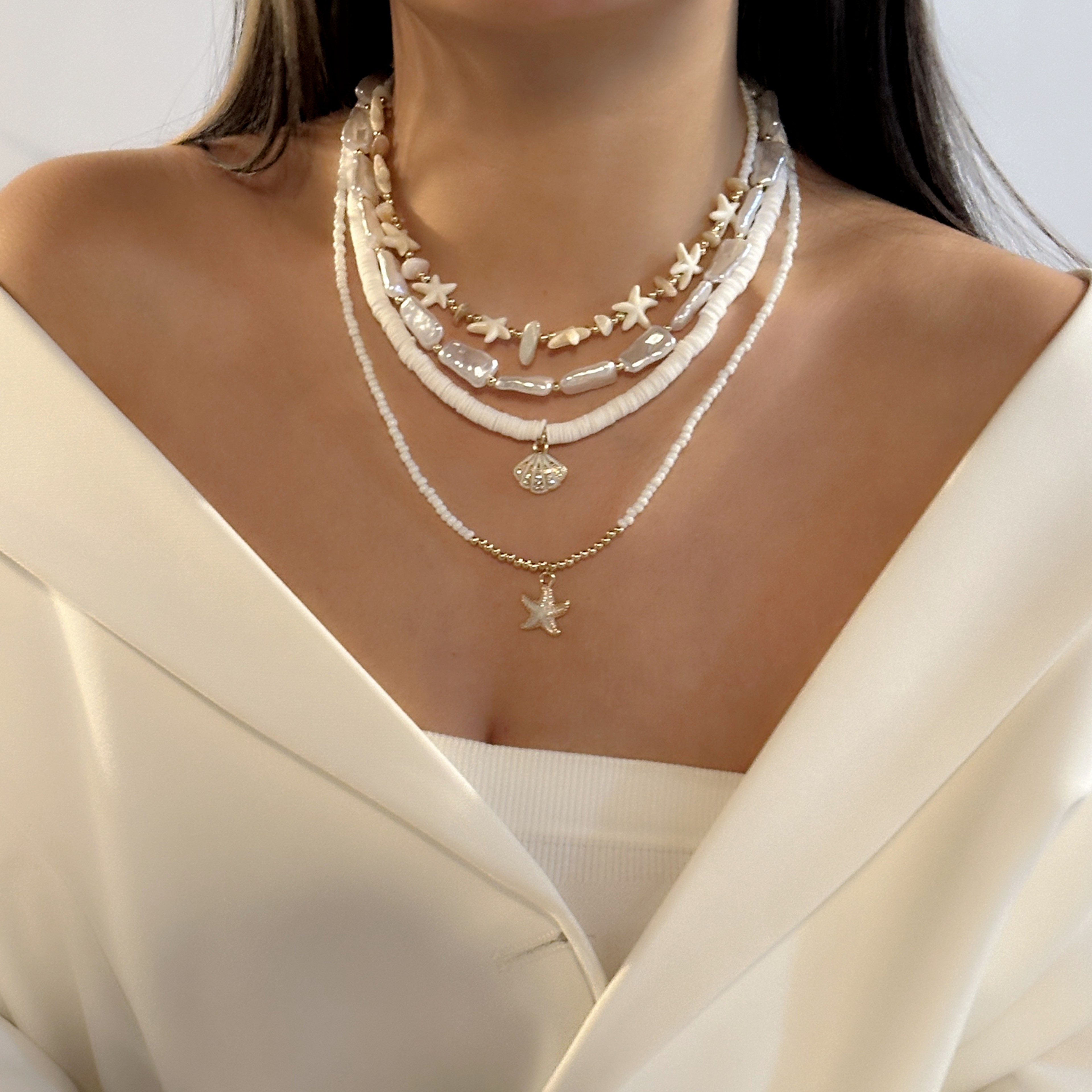 Layered Starfish Lariat Necklace Set for Women Beach Vacation Jewelry – view 3