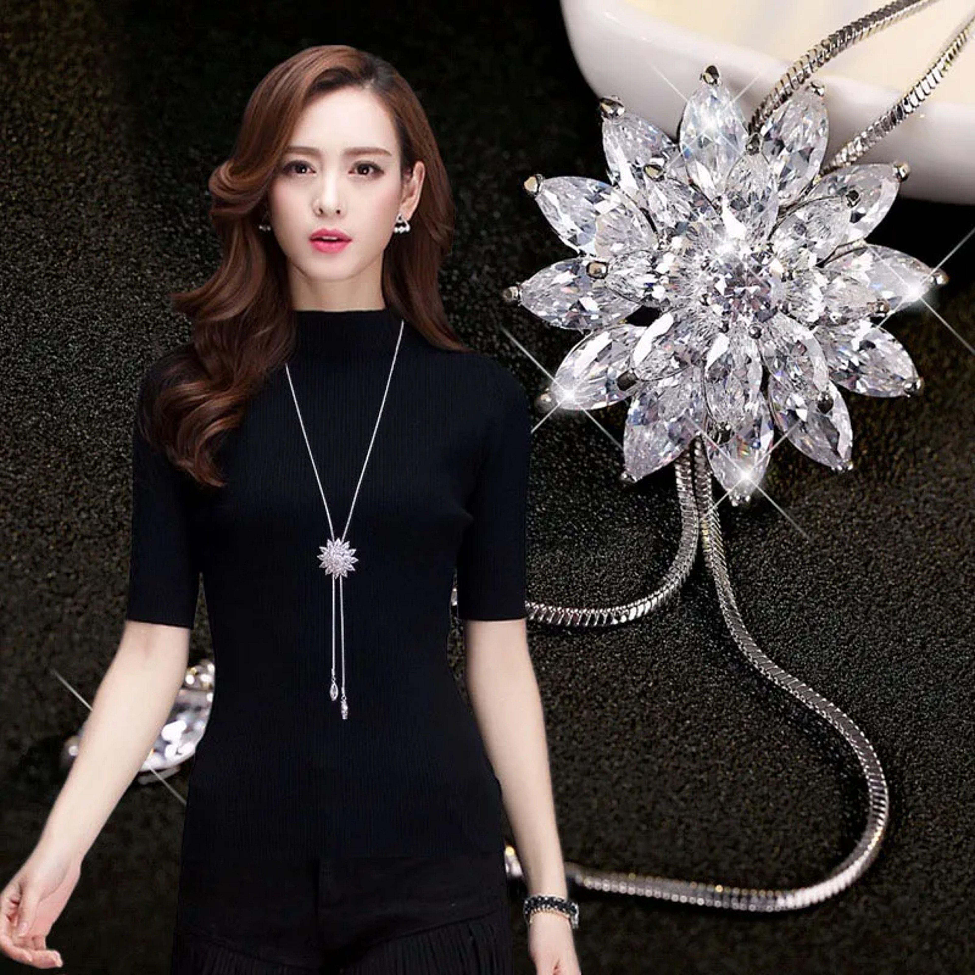 Elegant Pearl Choker Necklace with Long Silver Chain Pendant for Women – view 7
