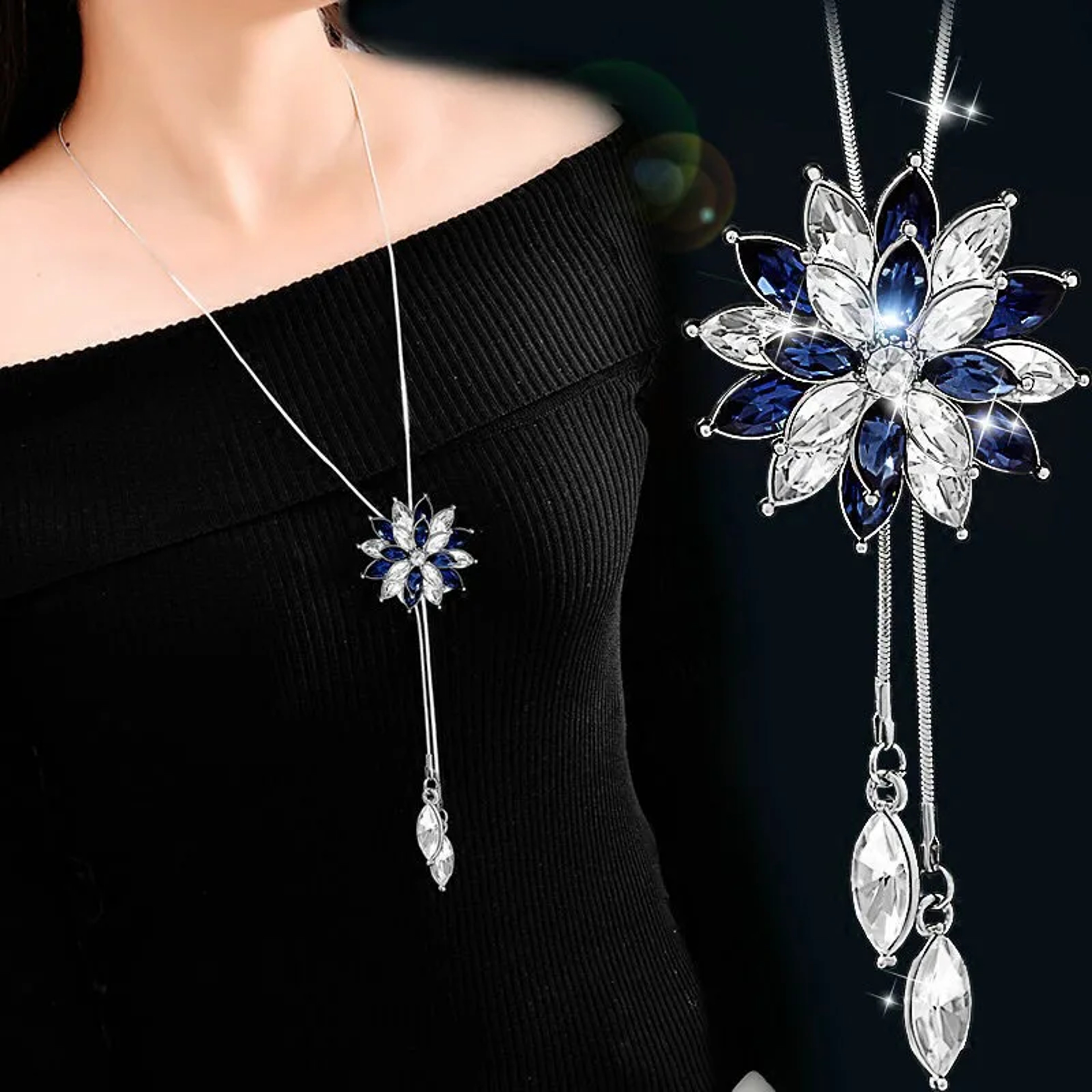 Elegant Pearl Choker Necklace with Long Silver Chain Pendant for Women – view 8