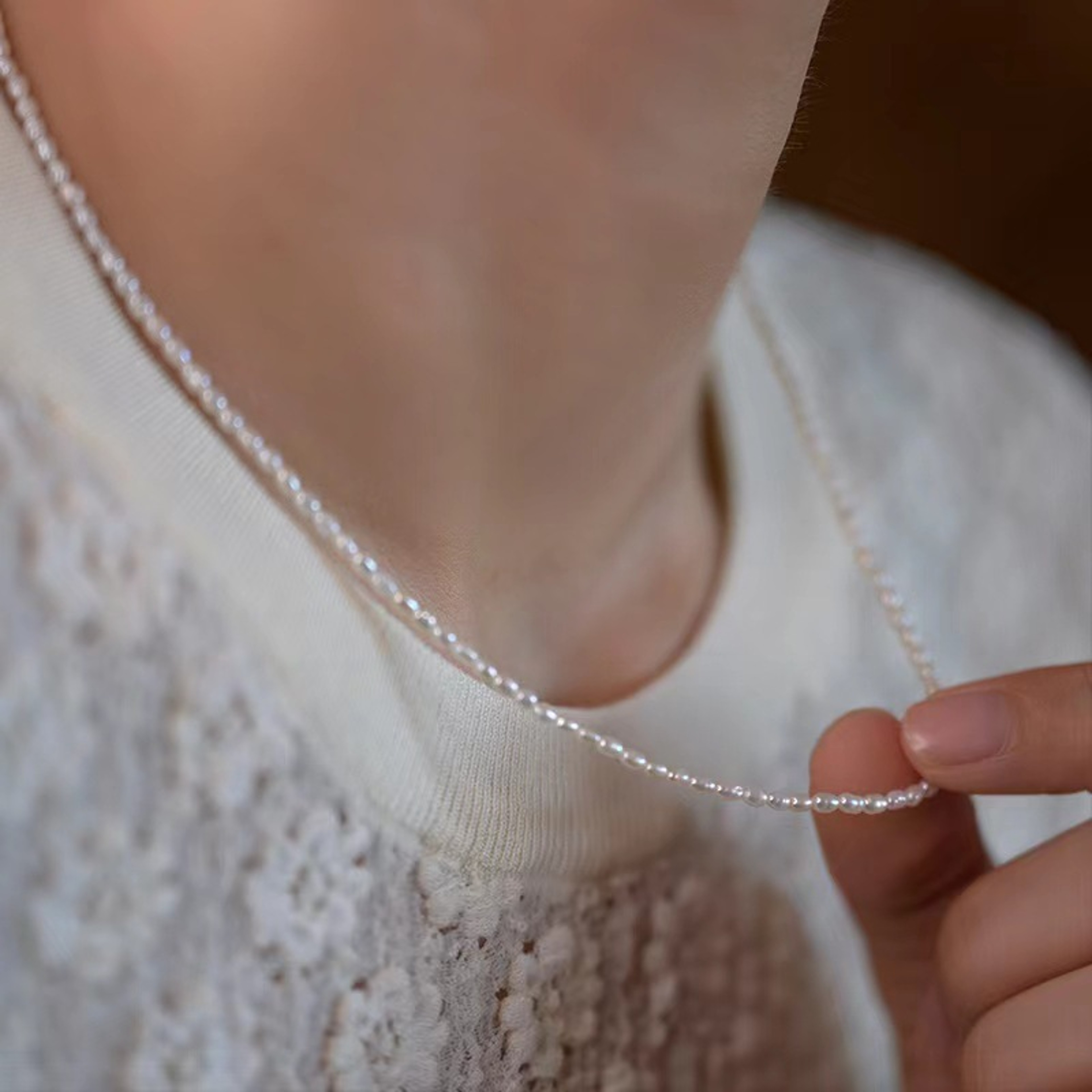 Elegant Freshwater Pearl Necklace in Sterling Silver Rice Pearl Choker for Women – view 1