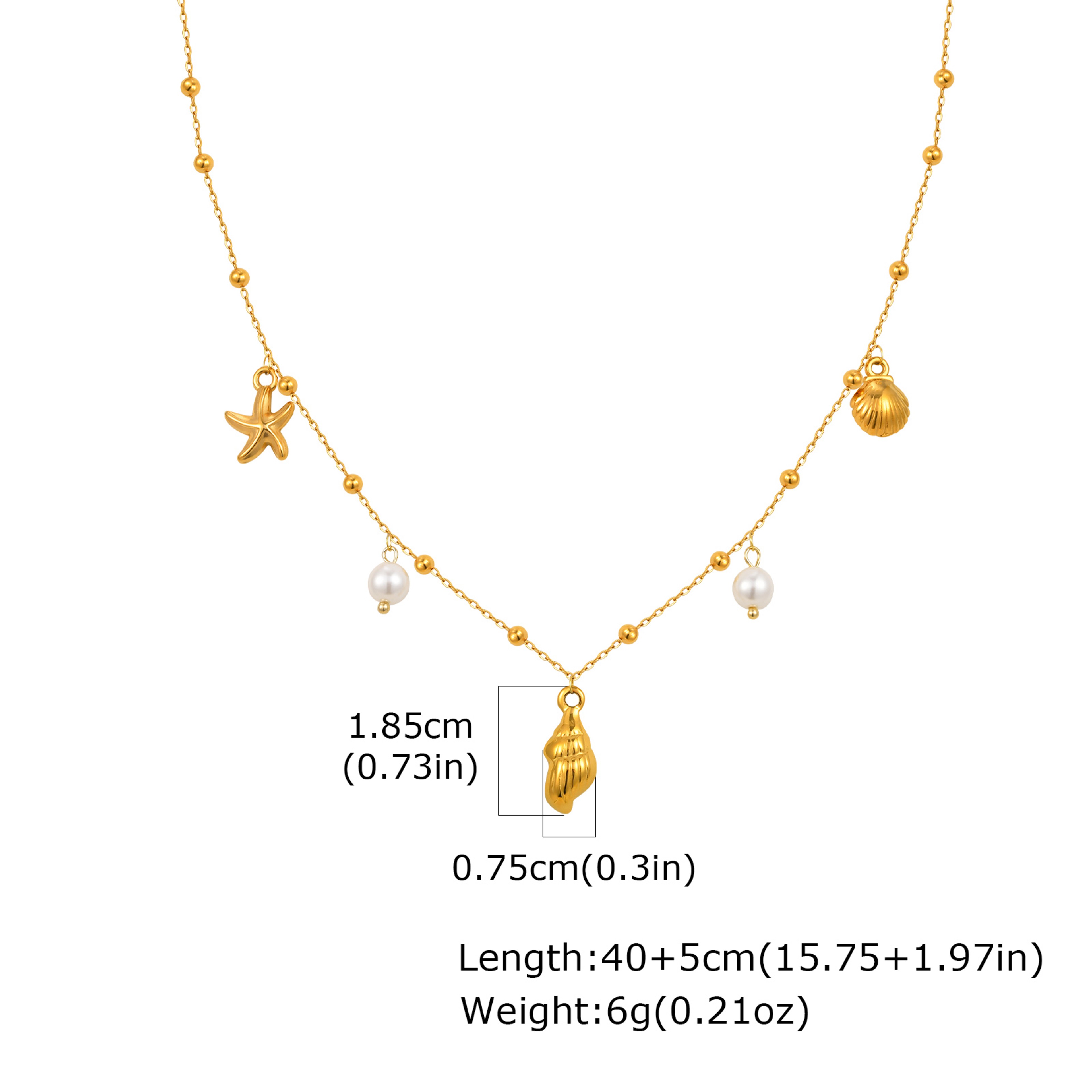 Gold Plated Stainless Steel Beach Necklace with Seashell & Ocean Charms for Women – view 7