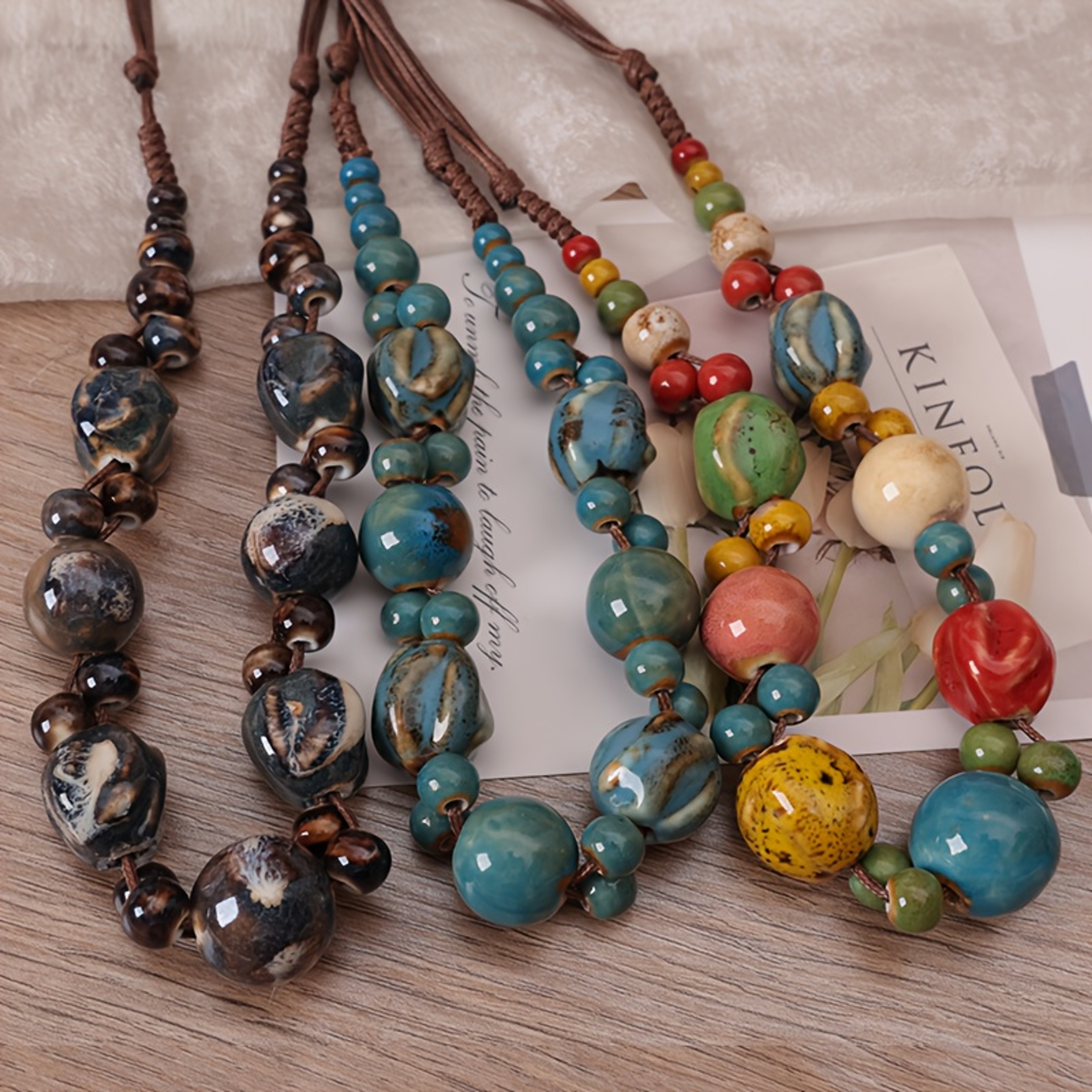 Bohemian Ceramic Bead Adjustable Necklace for Women Handmade Ethnic Jewelry – view 1
