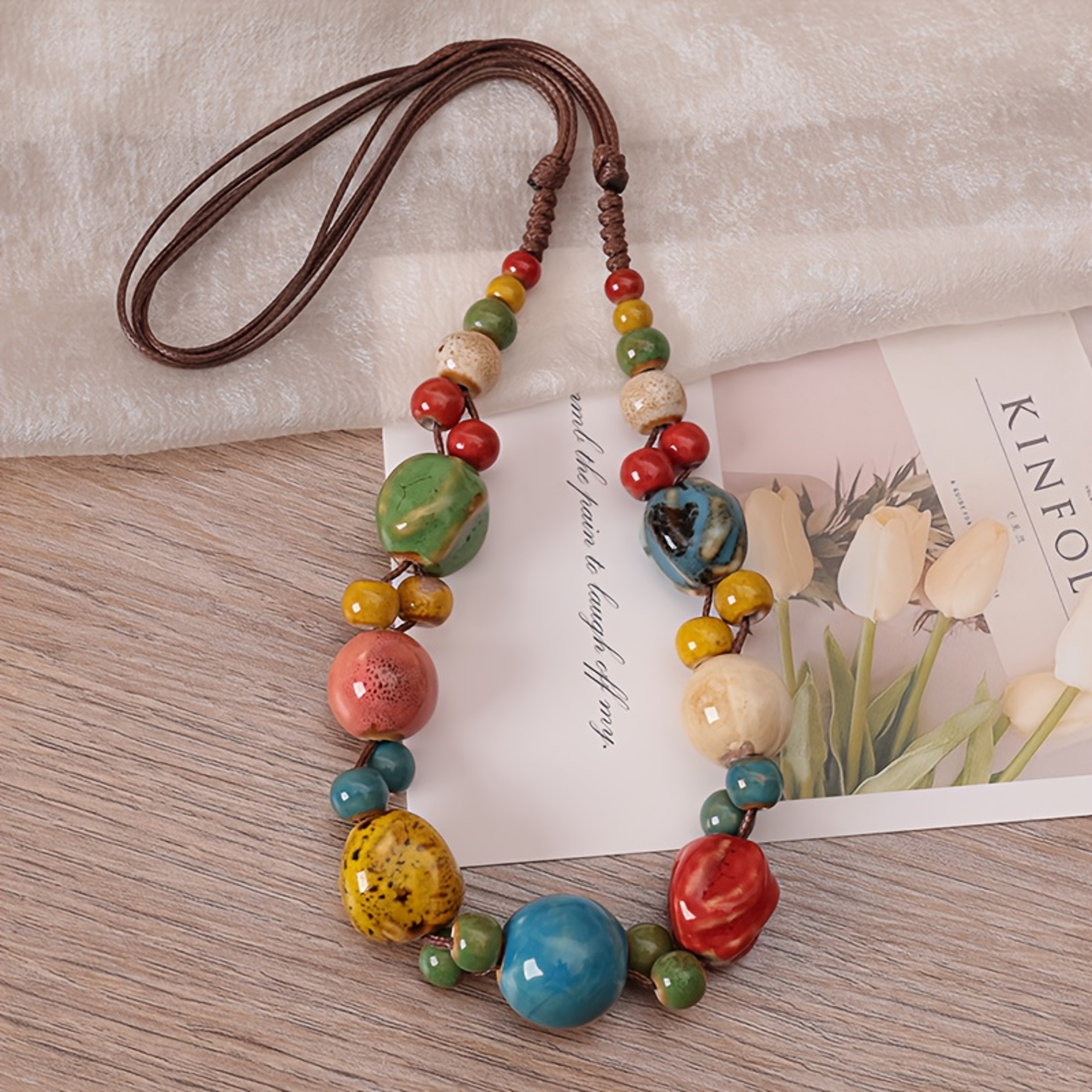 Bohemian Ceramic Bead Adjustable Necklace for Women Handmade Ethnic Jewelry – view 2