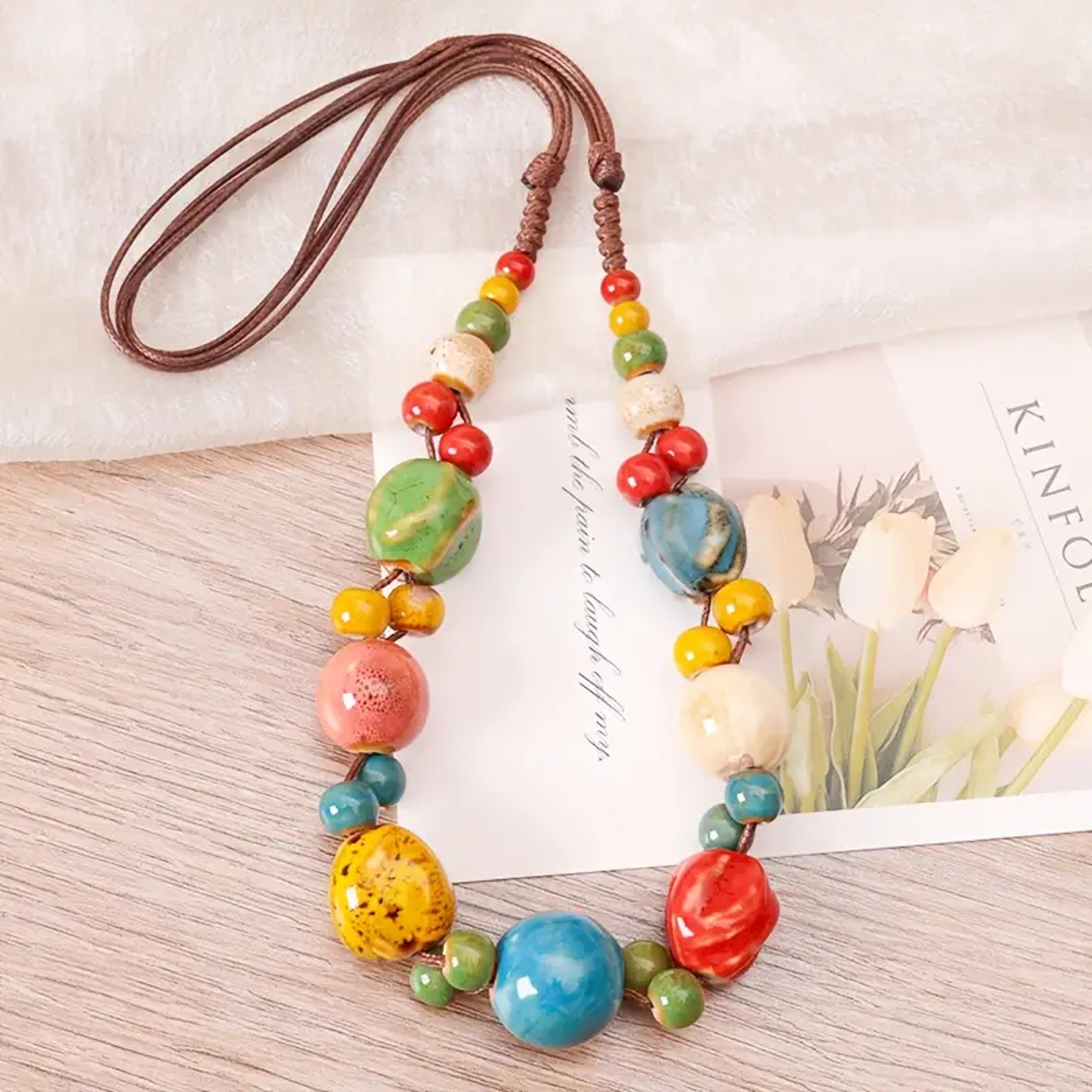 Bohemian Ceramic Bead Adjustable Necklace for Women Handmade Ethnic Jewelry – view 10
