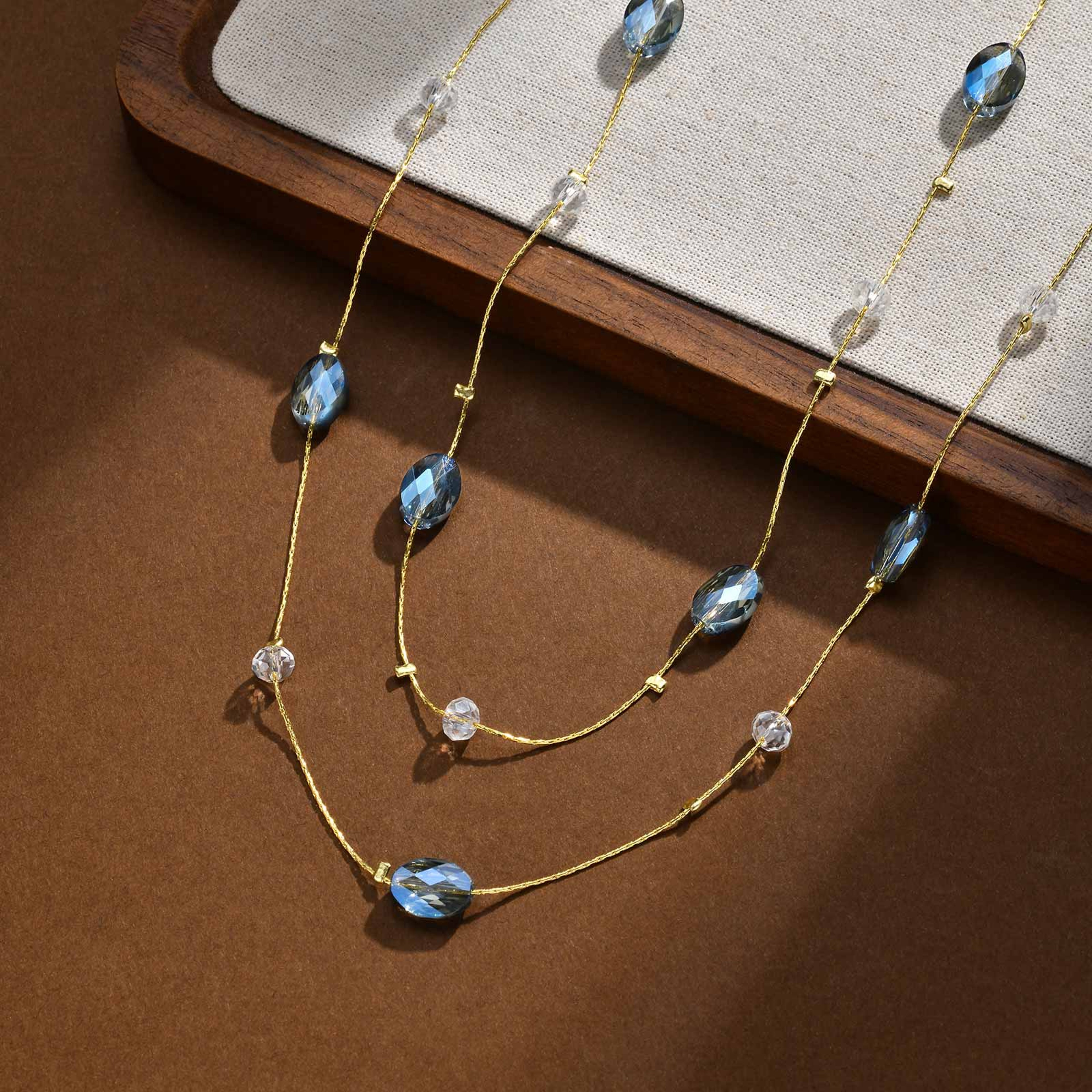 geometric blue crystal pendant necklace