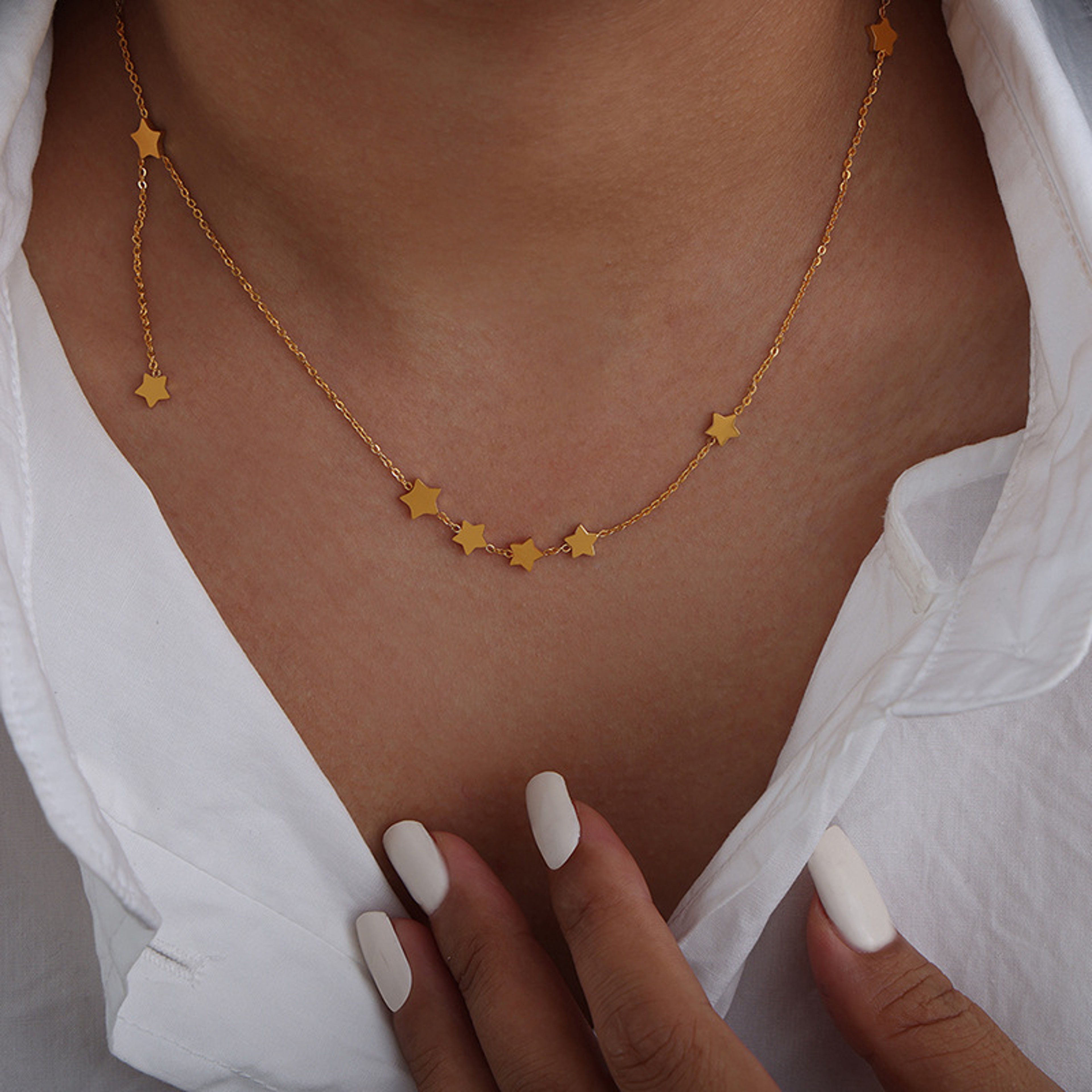 Celestial Star Charm Necklace In Gold Plated Stainless Steel For Women 1
