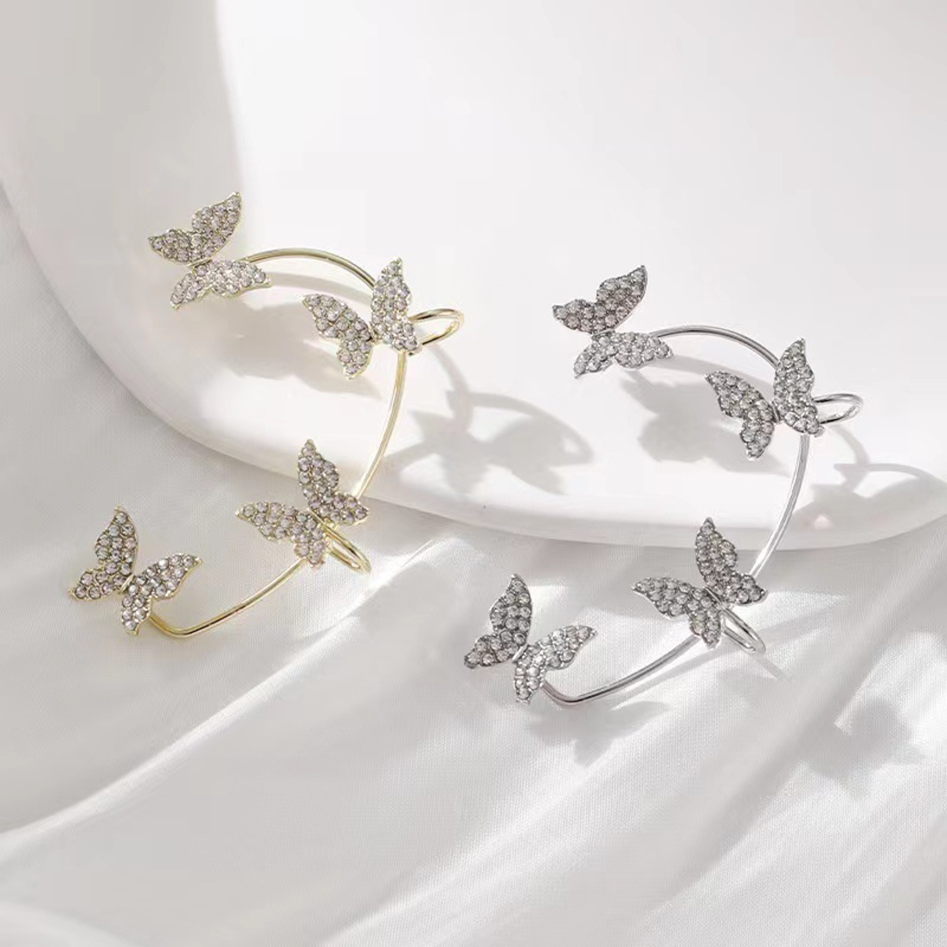 Butterfly Ear Cuff Clip On Earrings with Cubic Zirconia No Piercing Statement Jewelry for Women – view 3