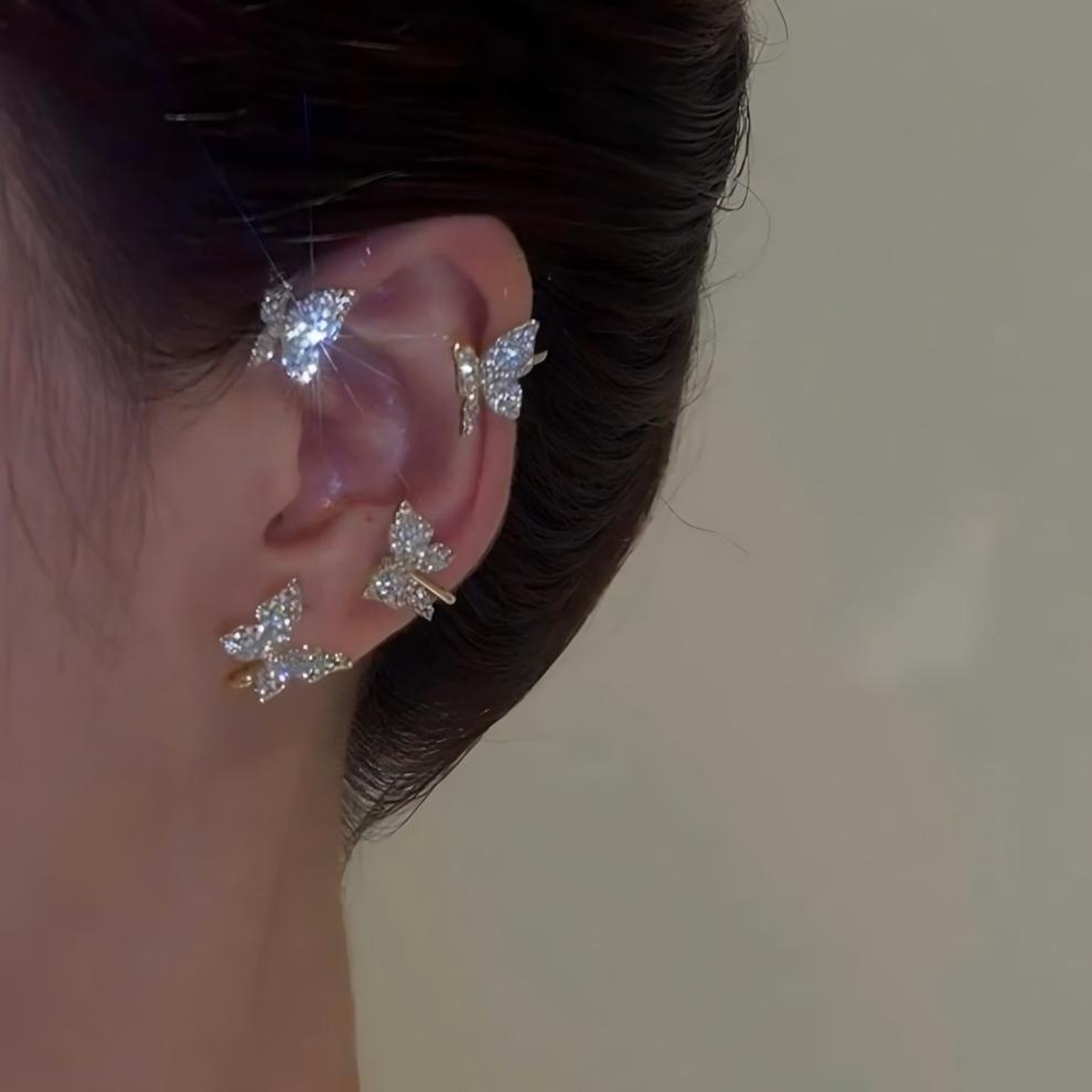 Butterfly Ear Cuff Clip On Earrings with Cubic Zirconia No Piercing Statement Jewelry for Women – view 8