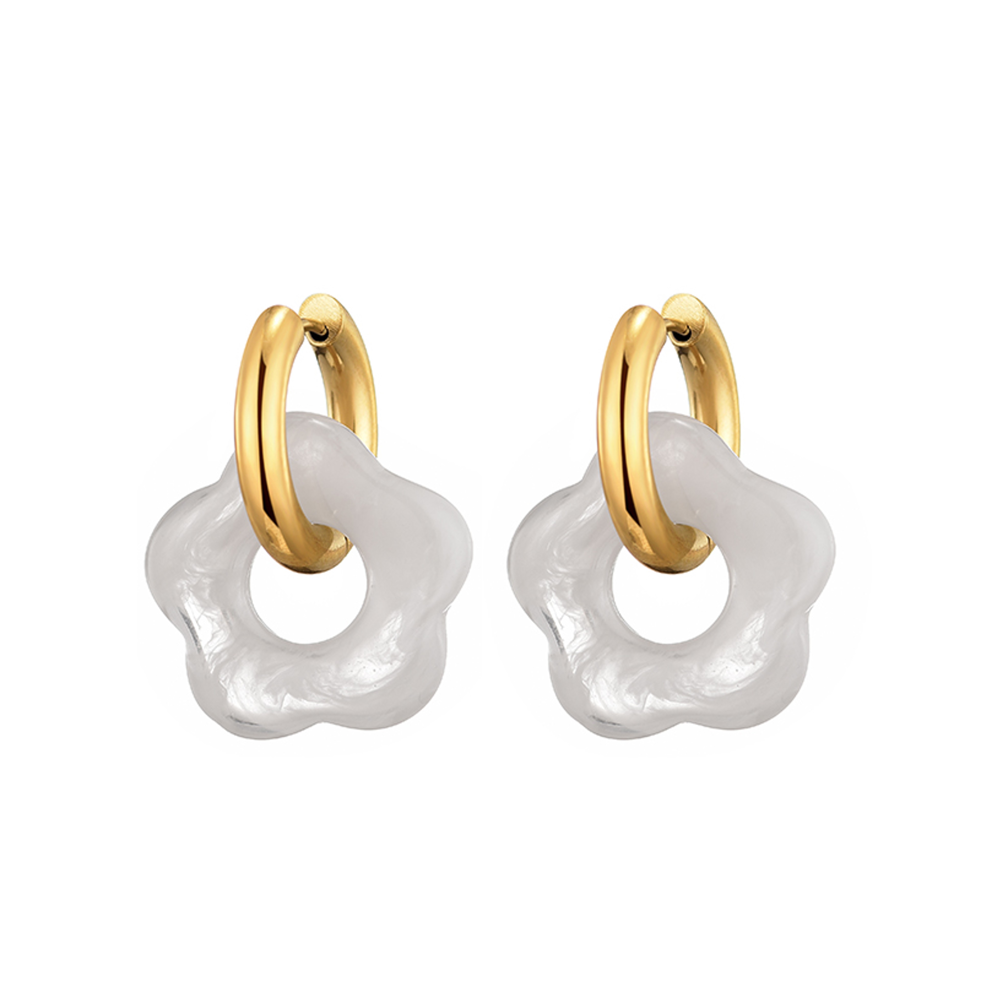 Bloom Glow Flower Drop Earrings Gold Stainless Steel Earrings with Resin Floral Hoop Design – view 3