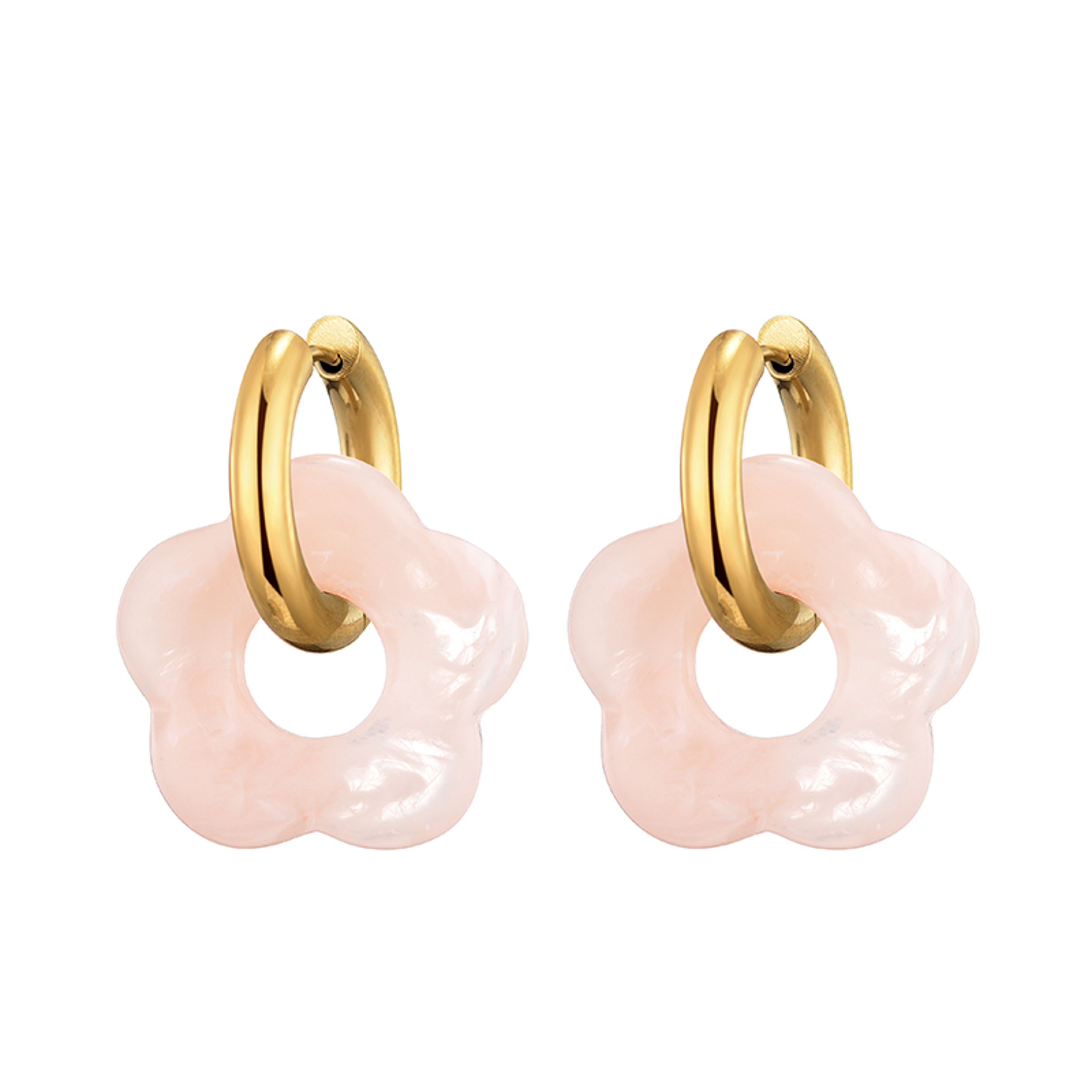 Bloom Glow Flower Drop Earrings Gold Stainless Steel Earrings with Resin Floral Hoop Design – view 4