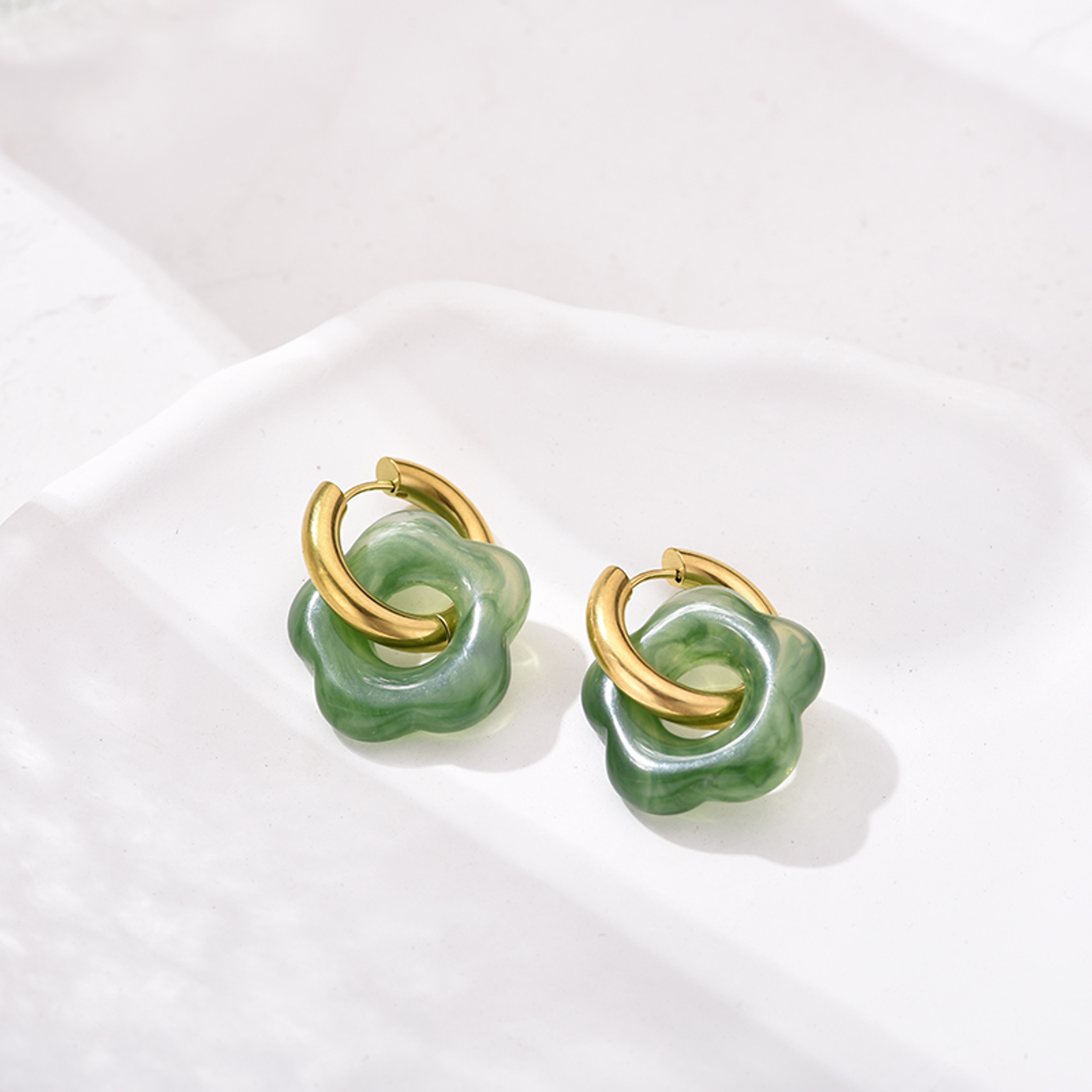 Bloom Glow Flower Drop Earrings Gold Stainless Steel Earrings with Resin Floral Hoop Design – view 7