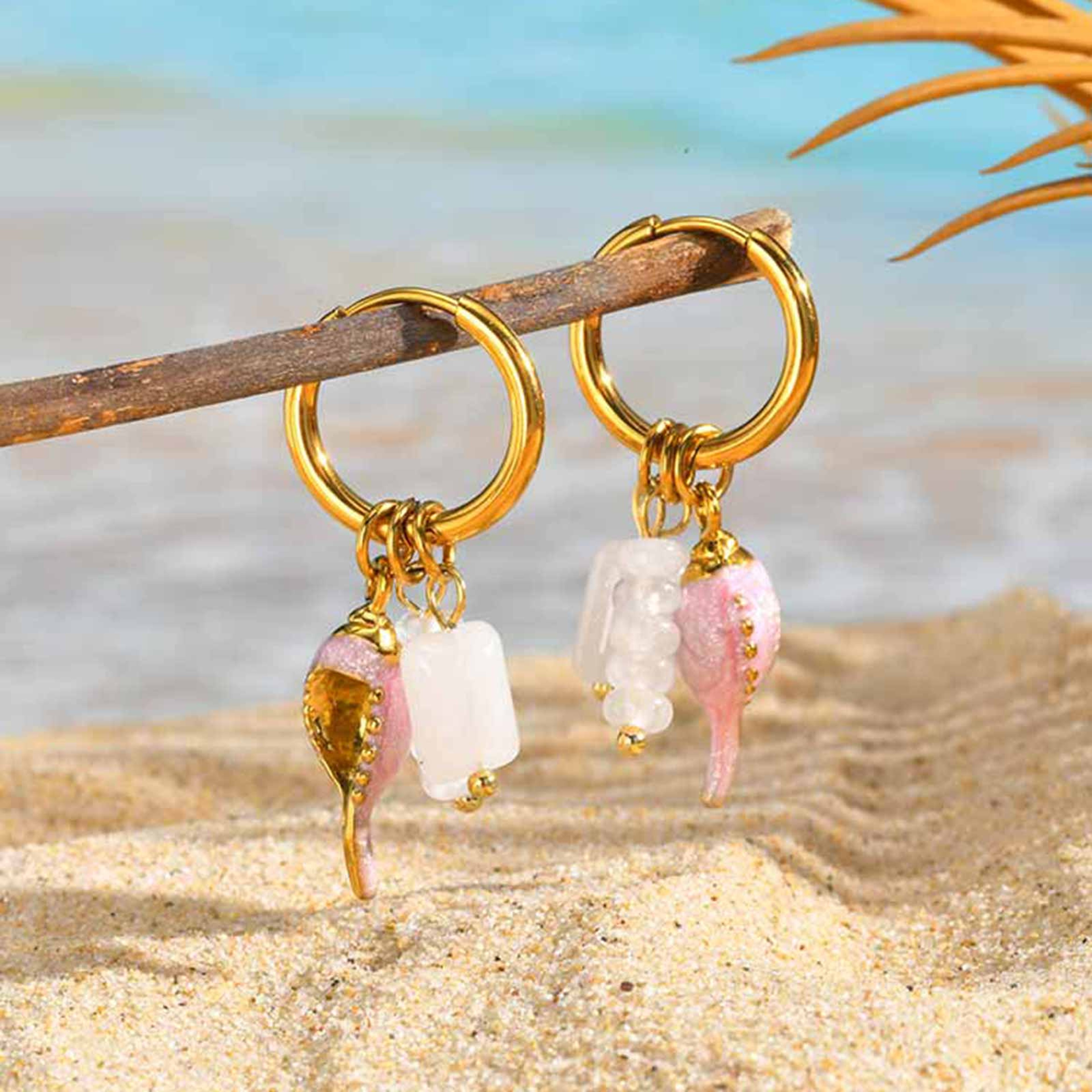 Ocean Charm Hoop Earrings with Starfish, Turtle & Shell Stainless Steel Dangle Jewelry – view 6