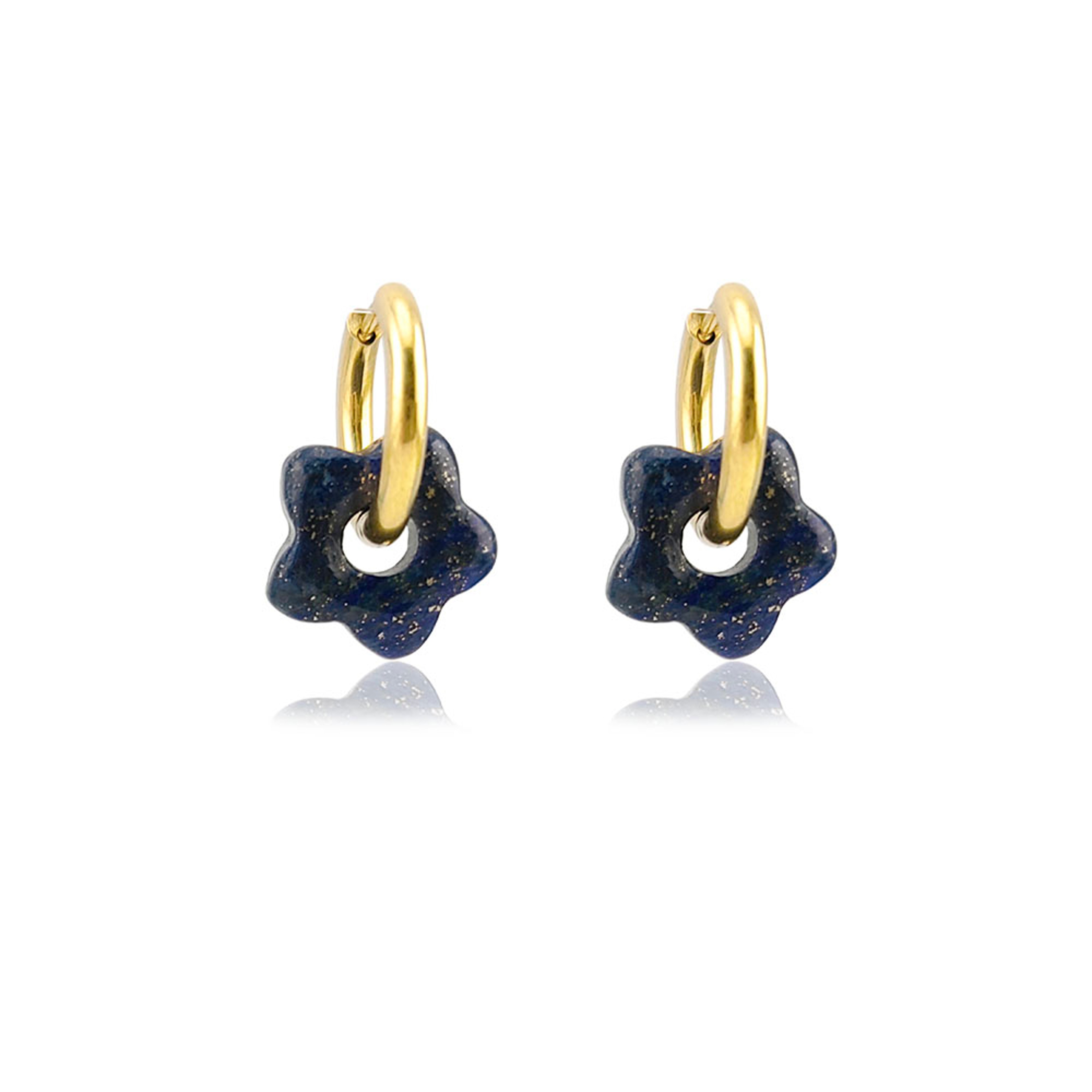 Gold Natural Stone Hoop Earrings for Women Waterproof Stainless Steel Green Stone Hoops – view 11