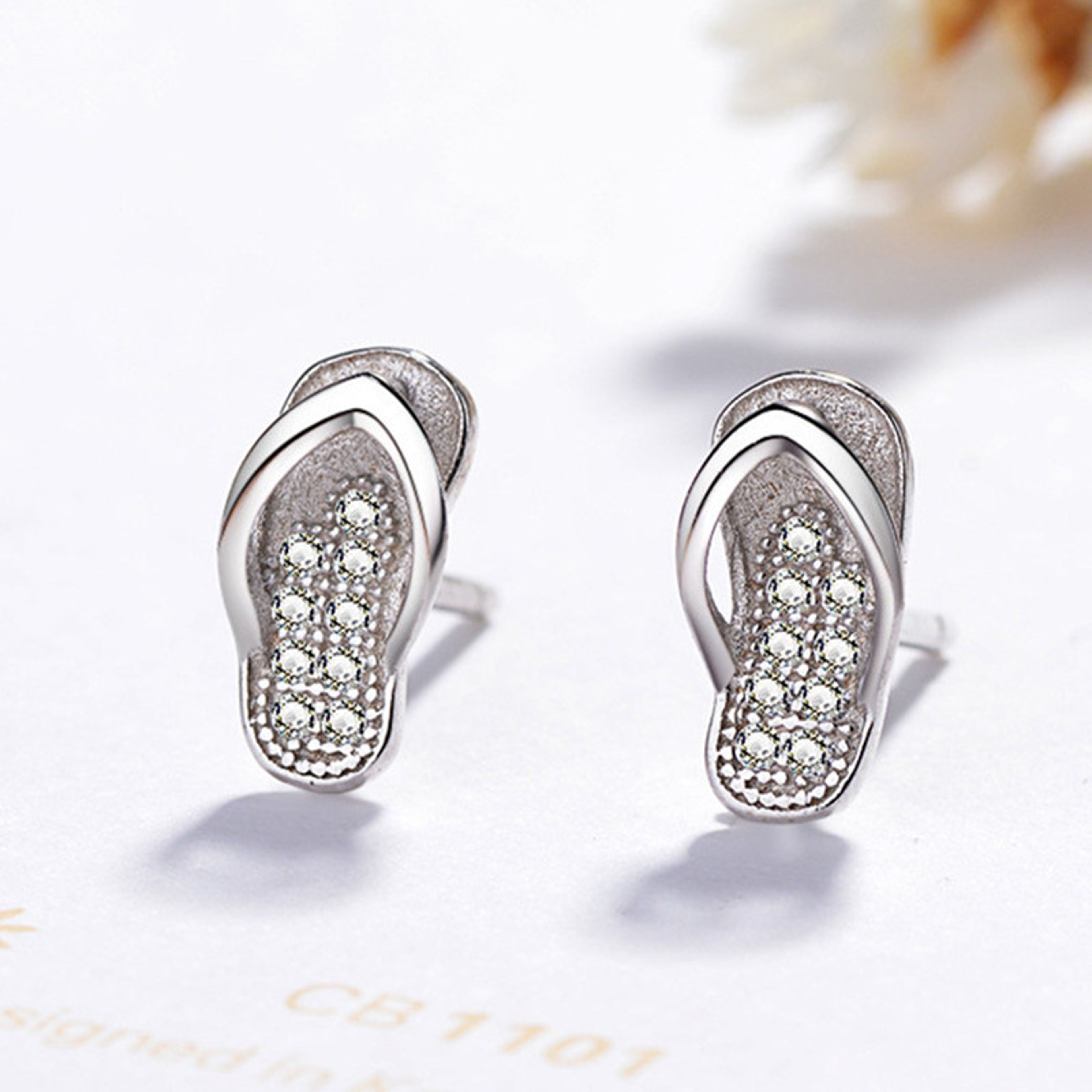 Elegant Sterling Silver Earrings with White Zircon Shoe Stud Design for Women – view 1