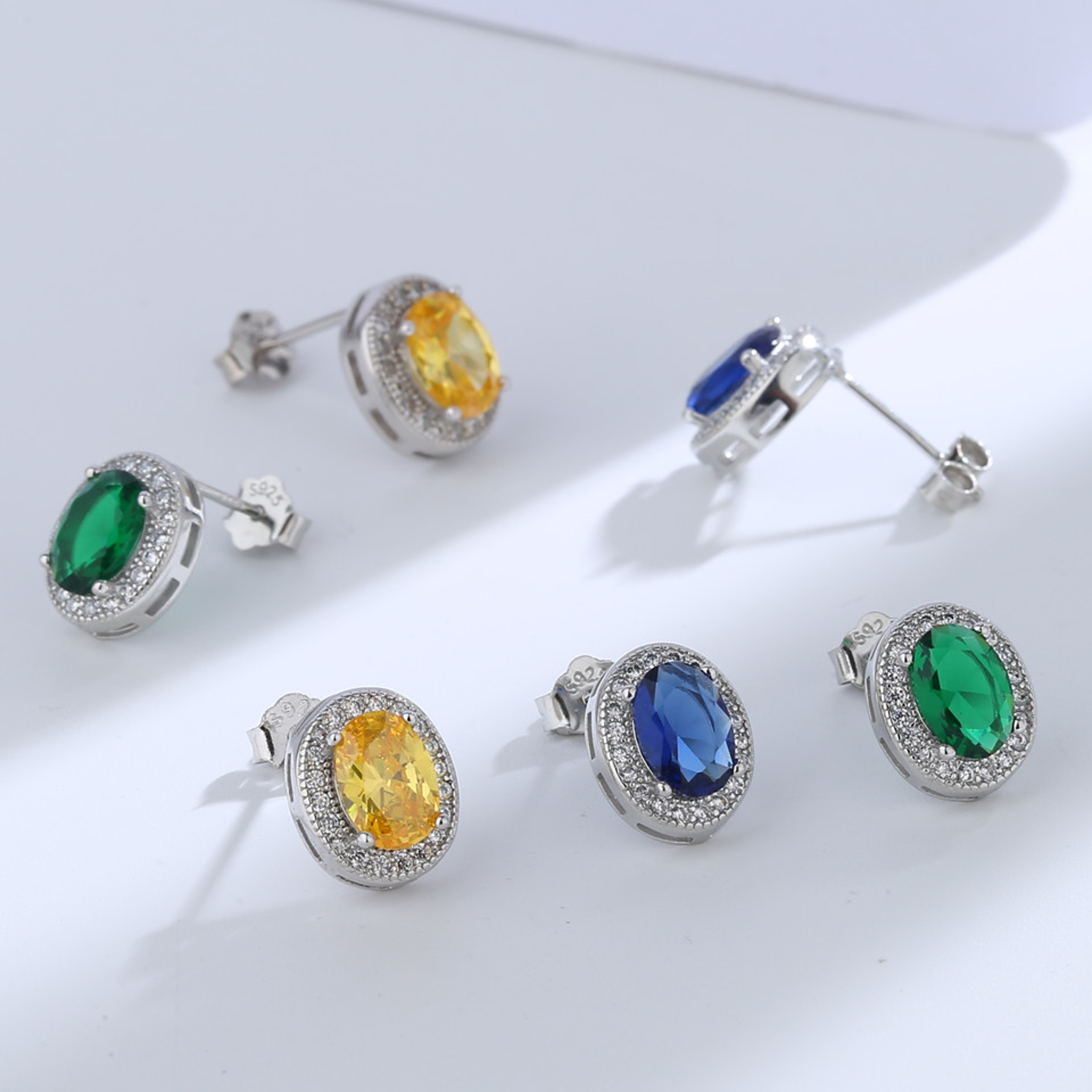 Sterling Silver Blue Crystal Oval Stud Earrings for Women Elegant Wedding Jewelry – view 3