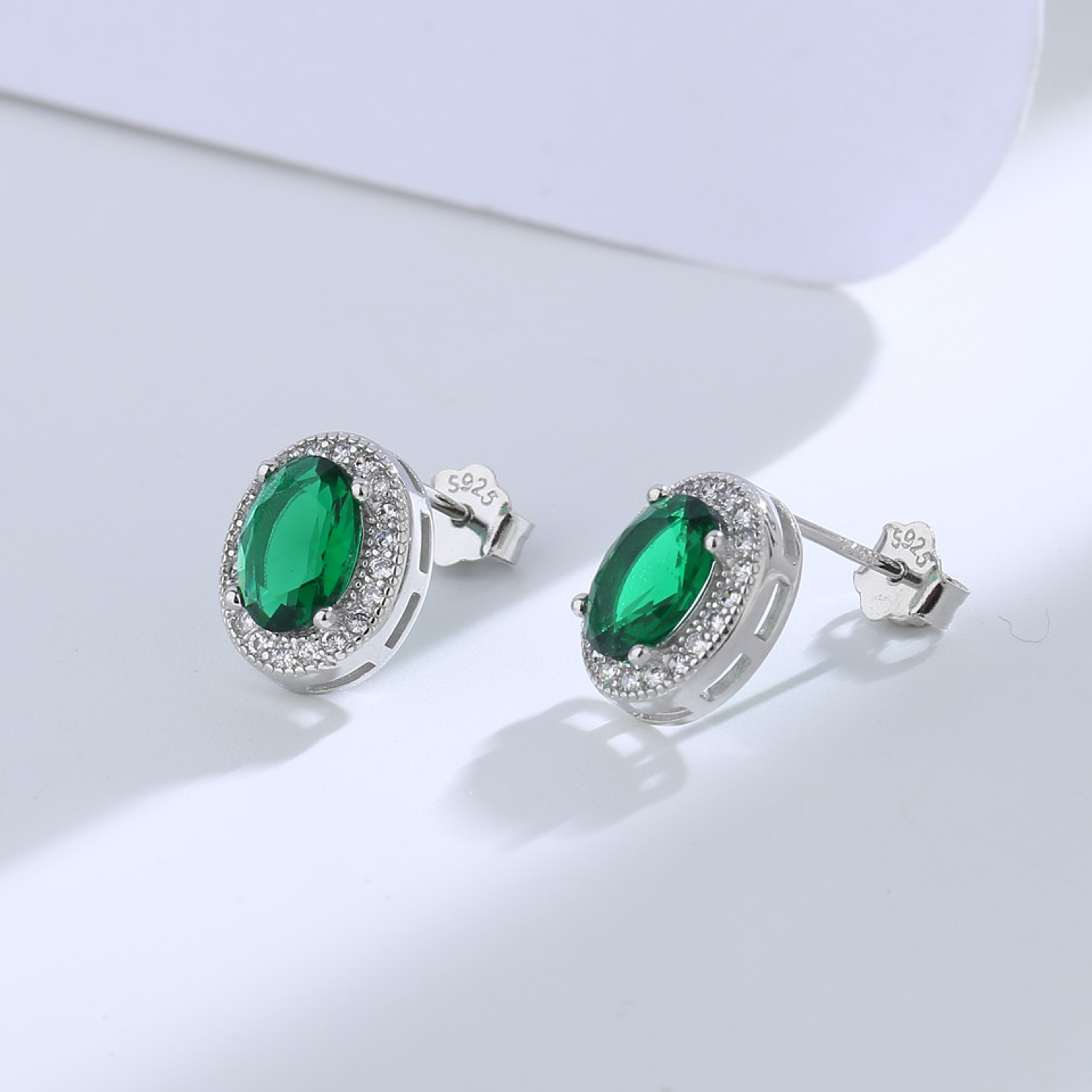 Sterling Silver Blue Crystal Oval Stud Earrings for Women Elegant Wedding Jewelry – view 7