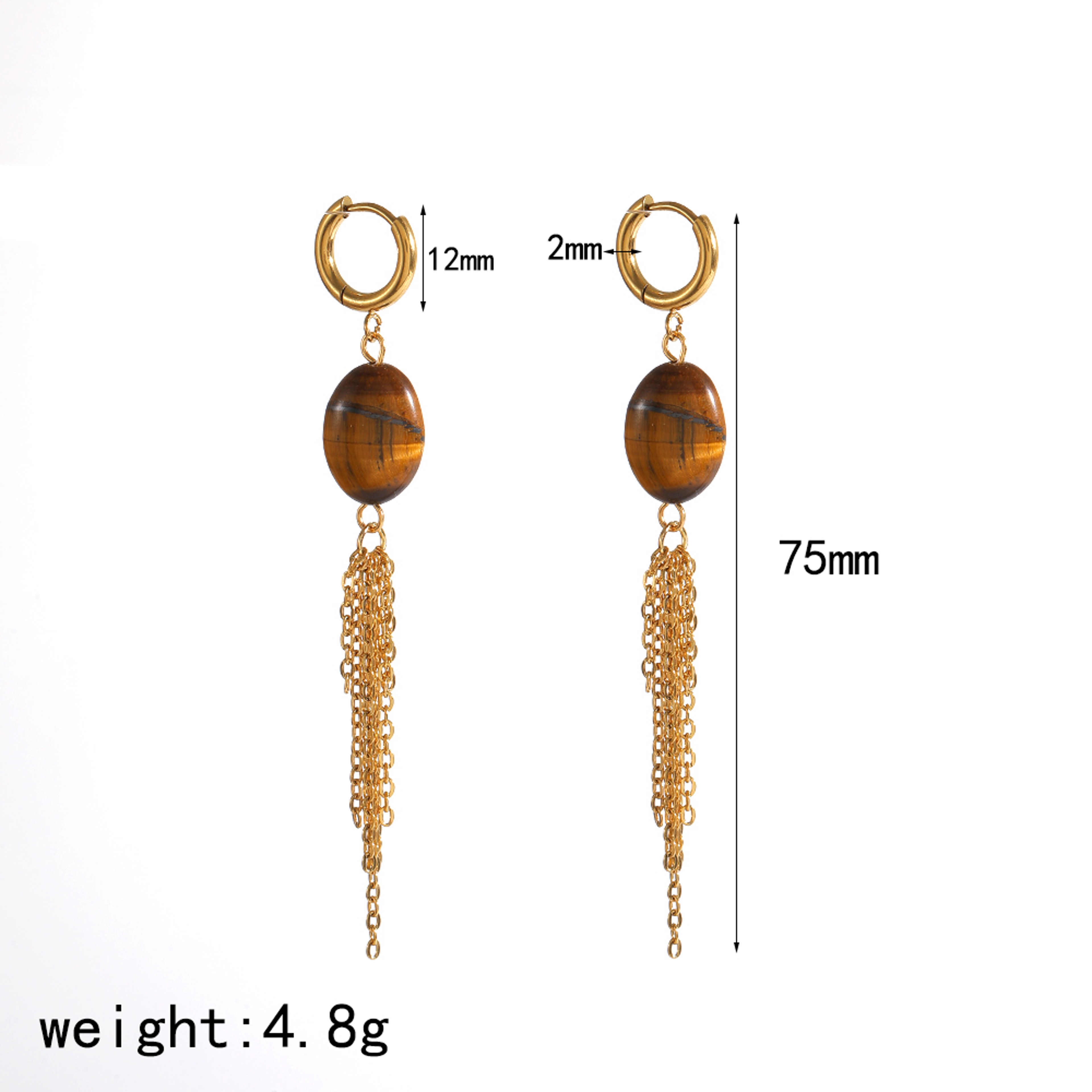 Natural Tiger Eye Earrings In Gold Plated Stainless Steel For Women 9