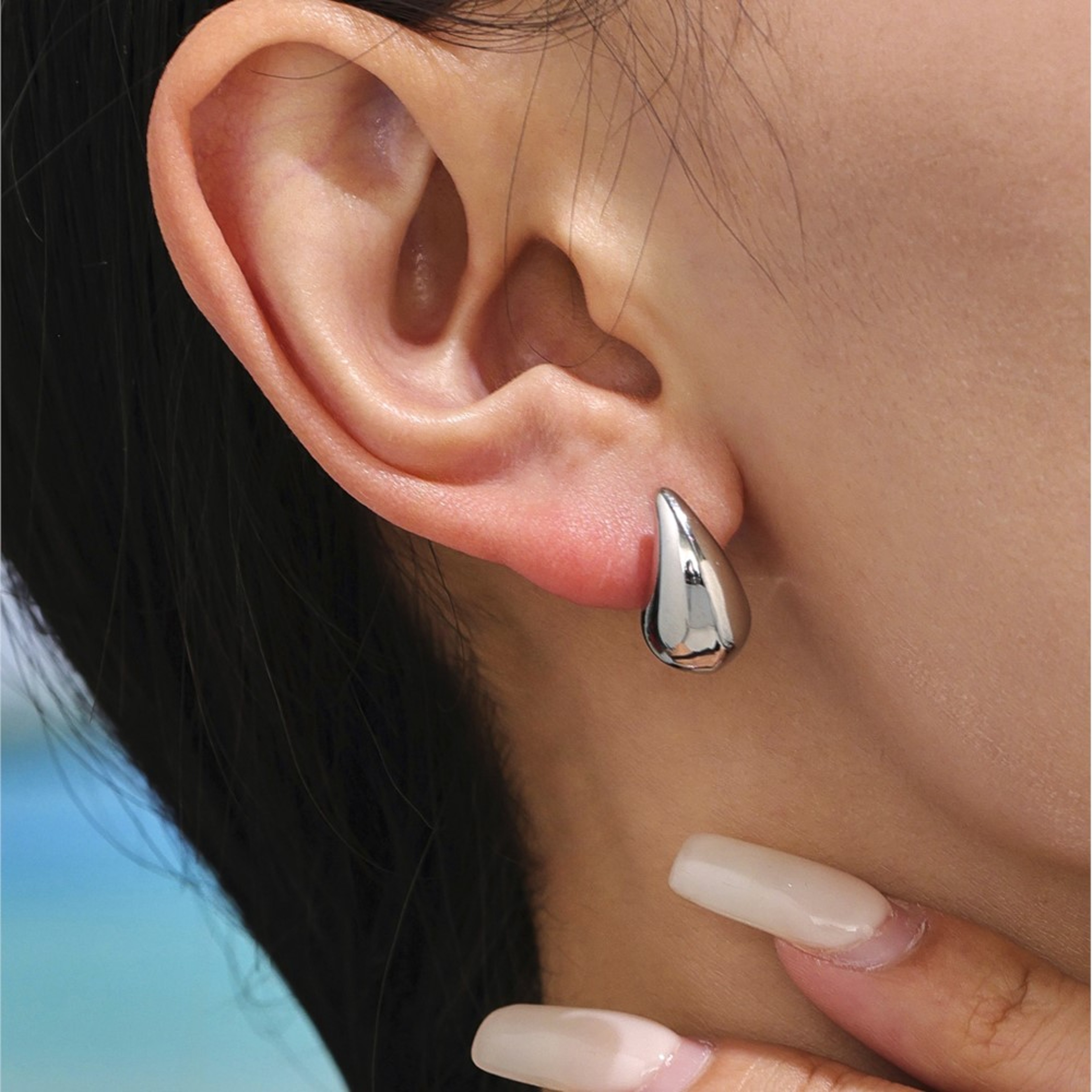Gold Plated Water Drop Stud Earrings Waterproof Stainless Steel Minimalist Earrings for Women – view 4