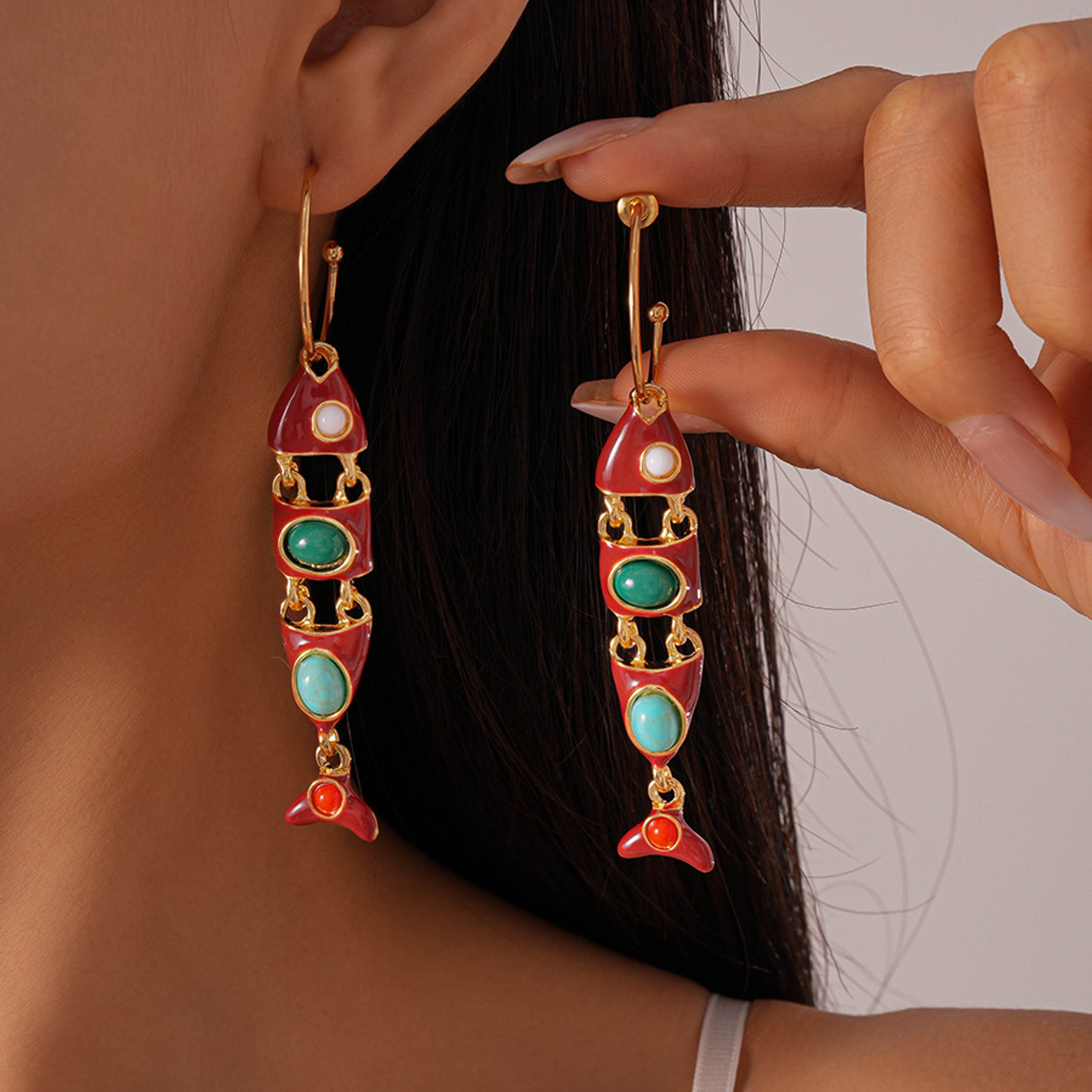 Fish Dangle Earrings Vintage Tassel Earrings for Women – view 1