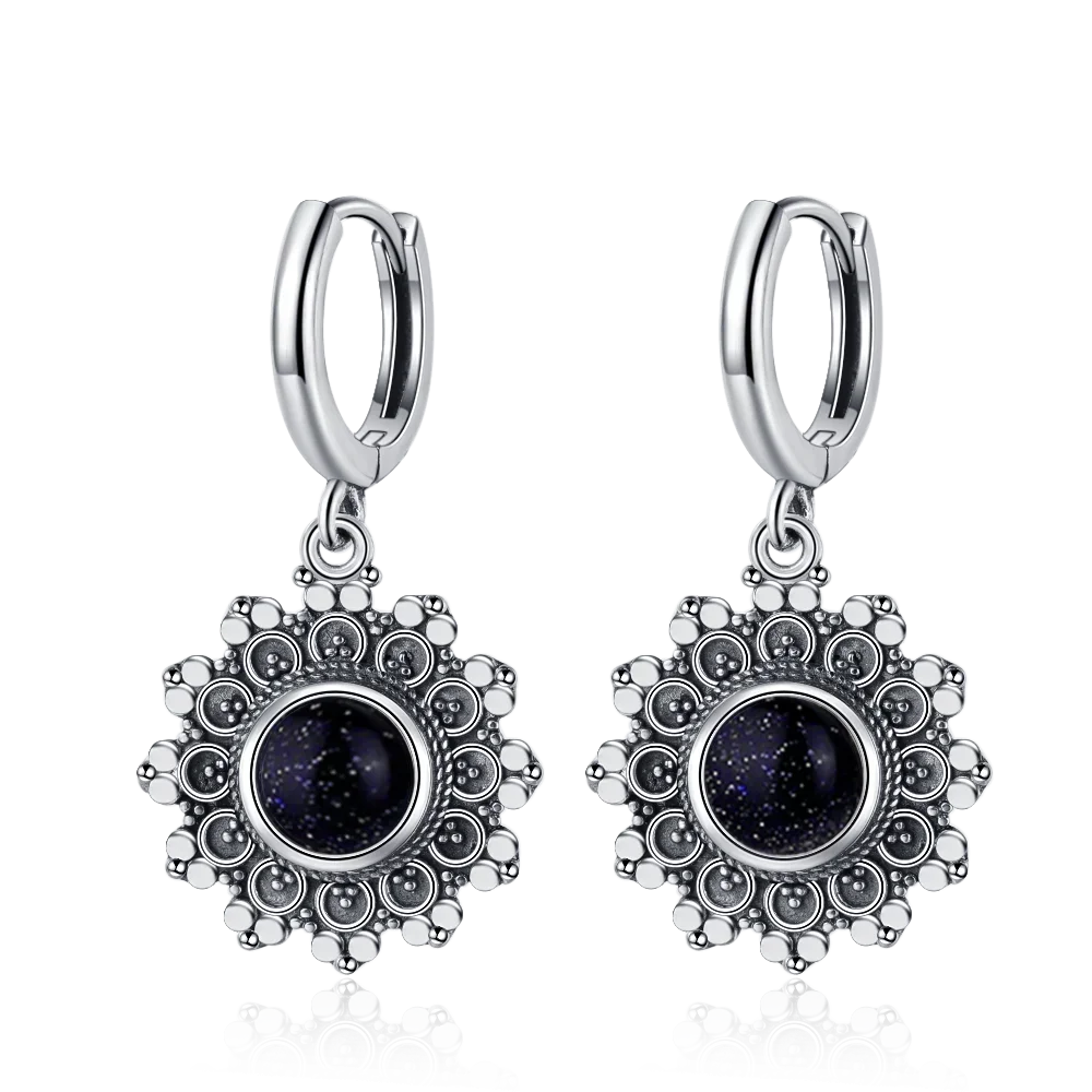 Silver Plated Natural Kyanite Earrings with Blue Stone Snowflake Design for Women – view 9