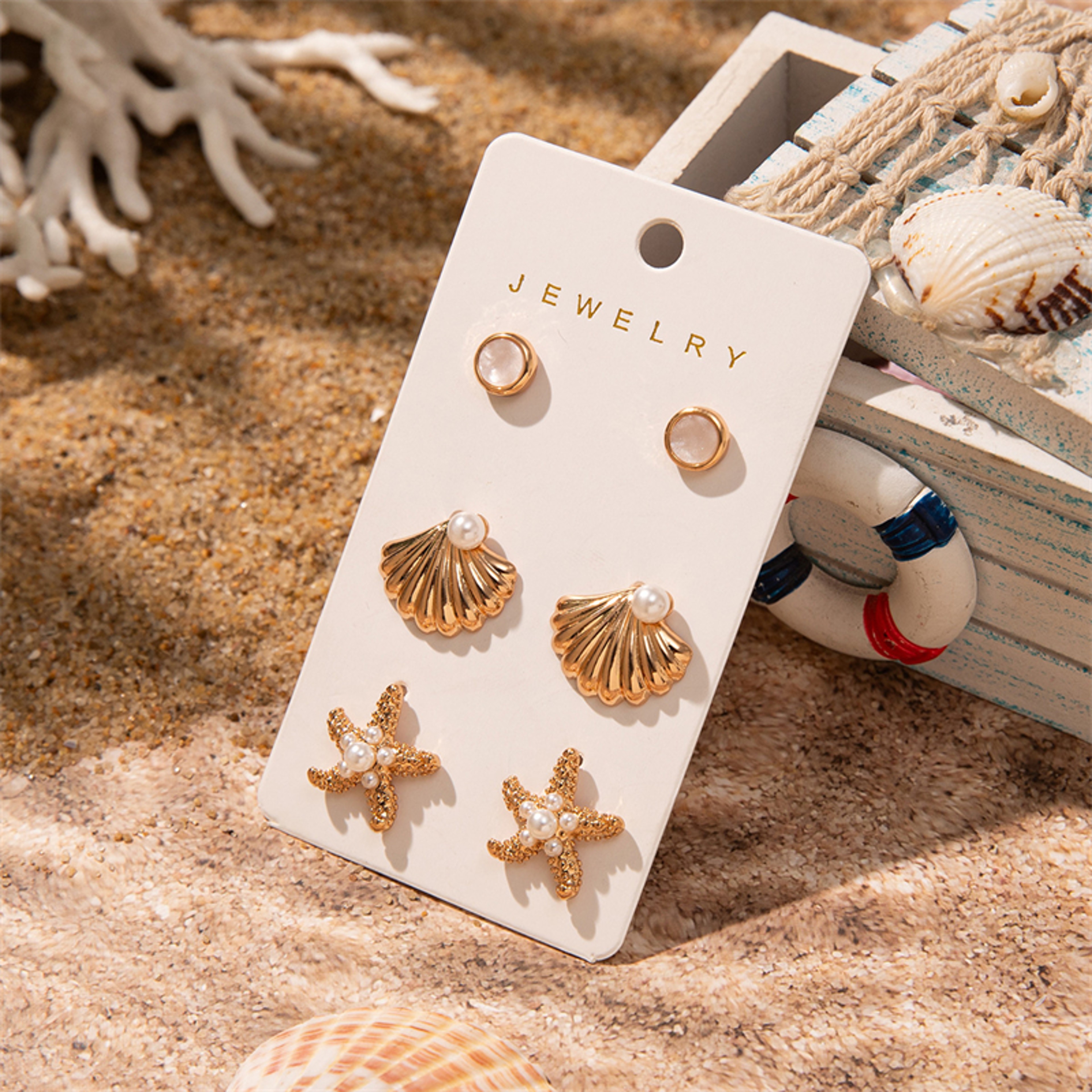 Starfish Earrings  Shell Earrings Gold Plated Pearl Earrings Set For Women 2