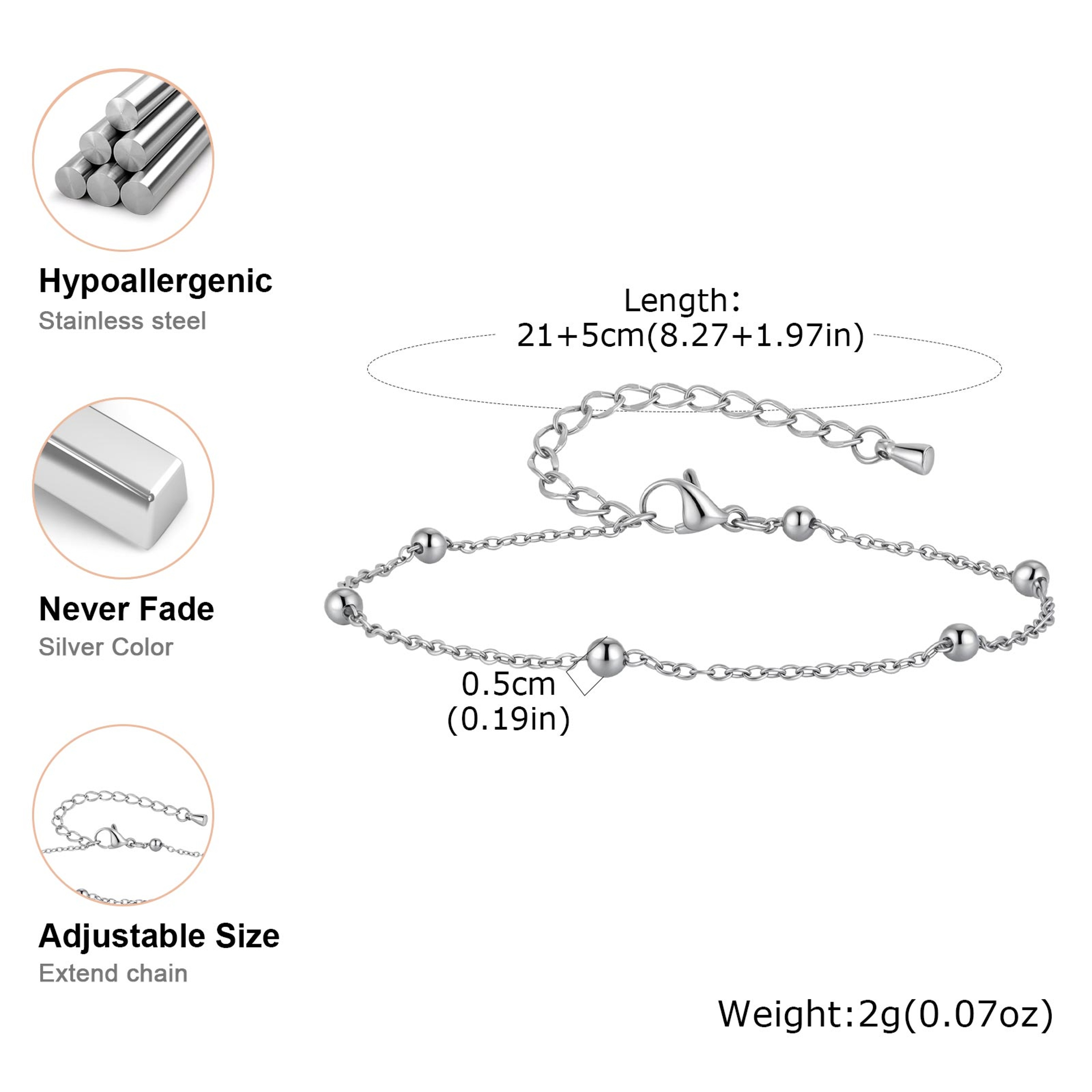 Waterproof Stainless Steel Beaded Anklet For Women Minimalist Summer Ankle Bracelet 6