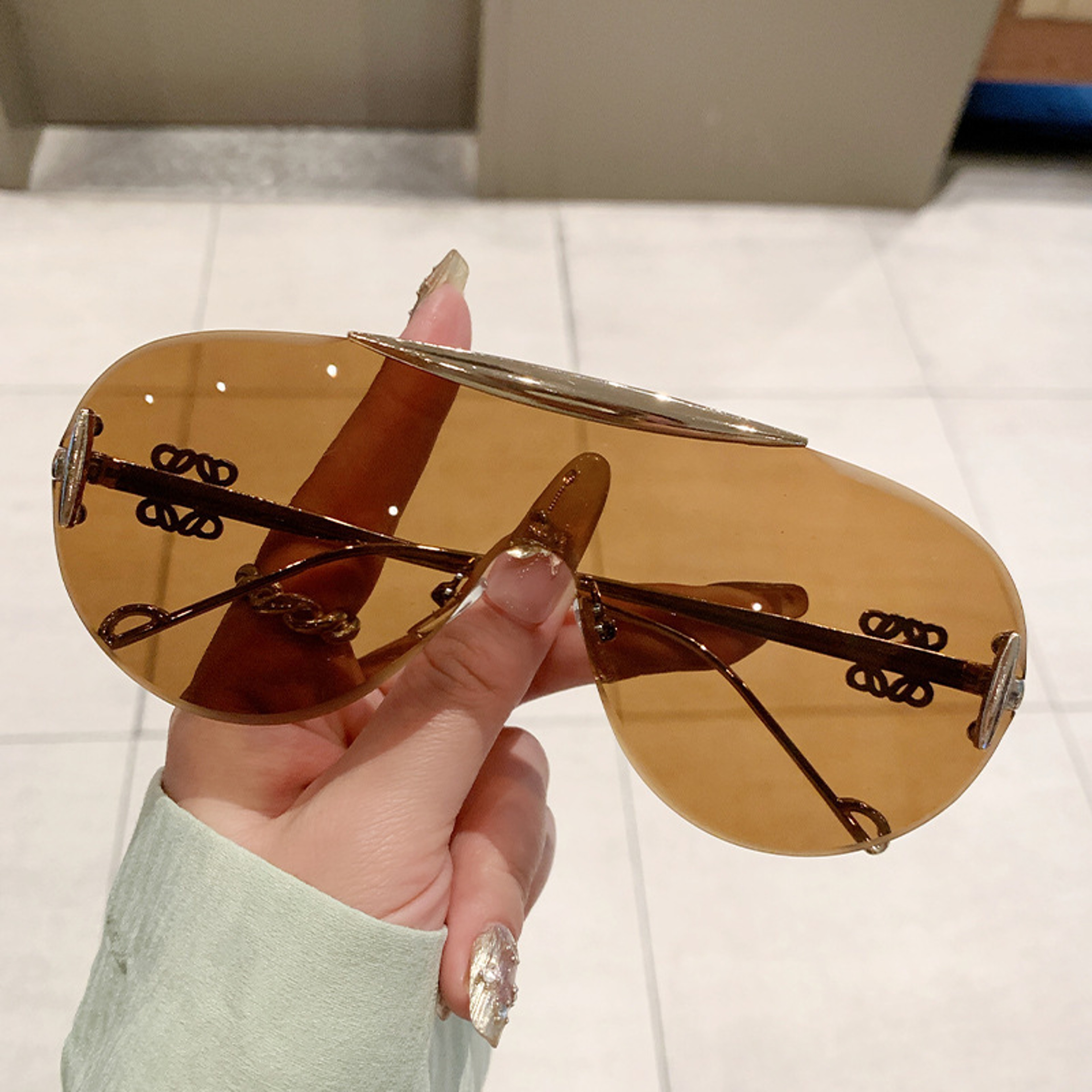 Oversized Shield Sunglasses for Women Rimless Gradient Fashion Shades – view 8