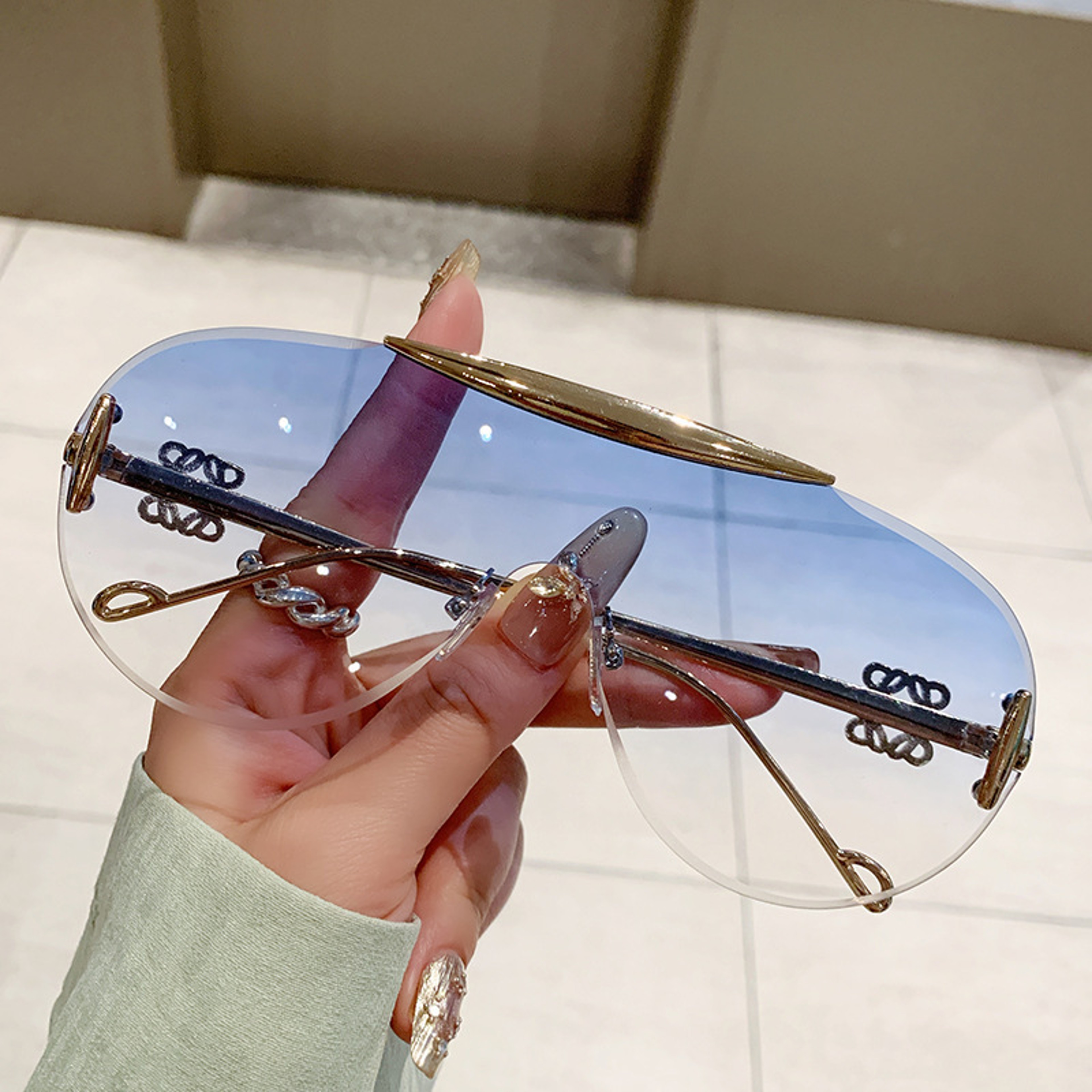Oversized Shield Sunglasses for Women Rimless Gradient Fashion Shades – view 9