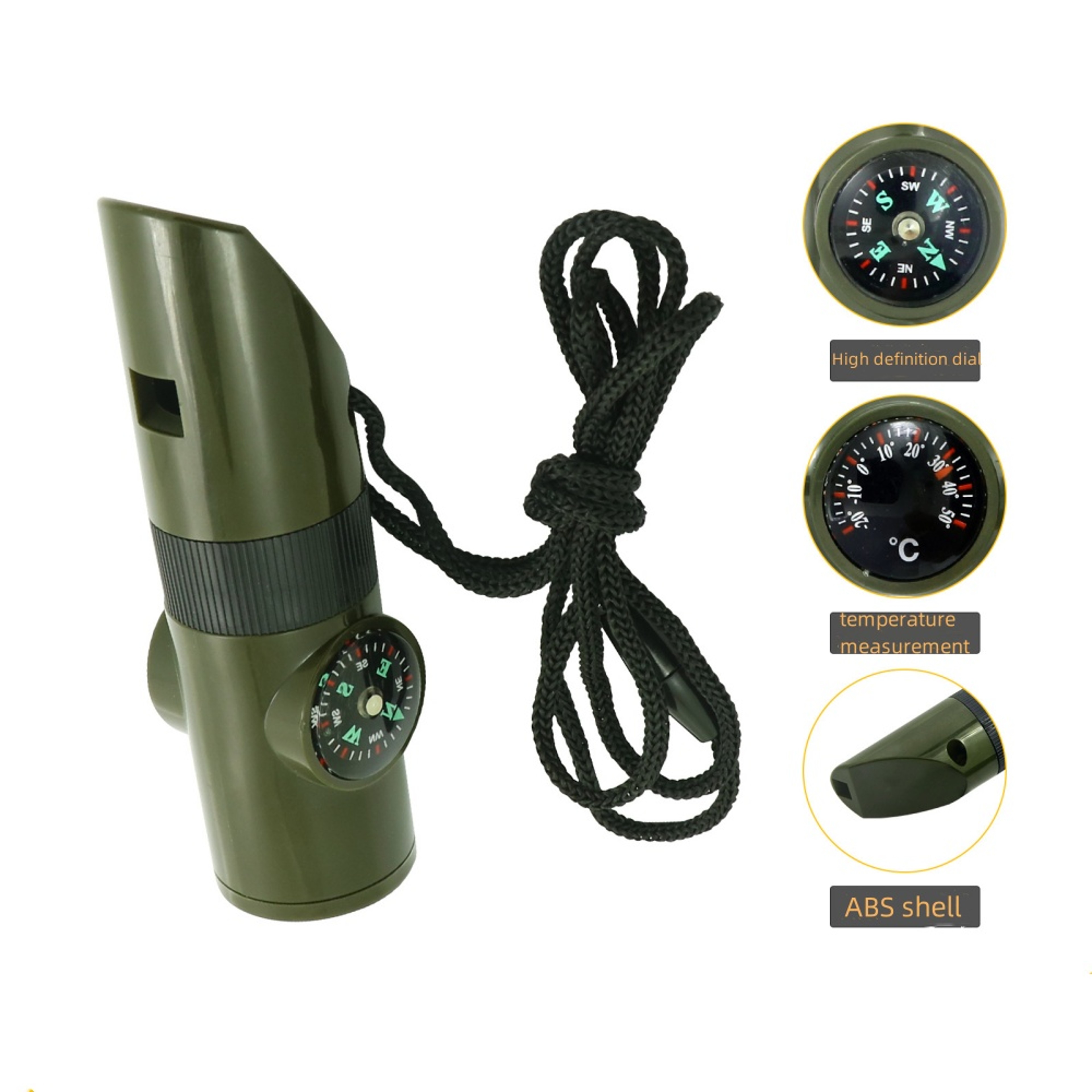 Survival Whistle With Compass Thermometer  LED Emergency Camping Safety Tool 0