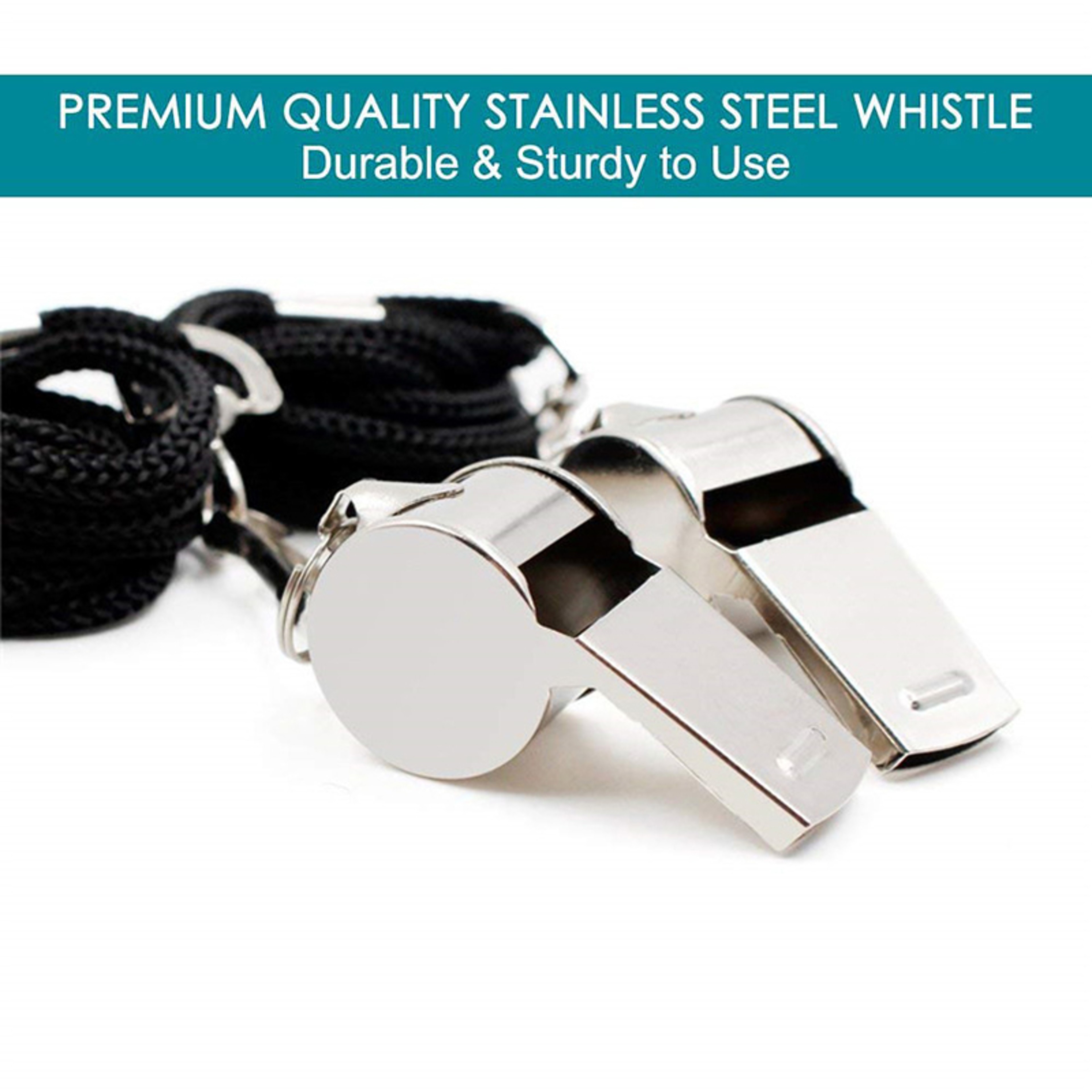 Stainless Steel Whistle Set with Lanyards for Referees, Coaches & Emergency Use – view 3