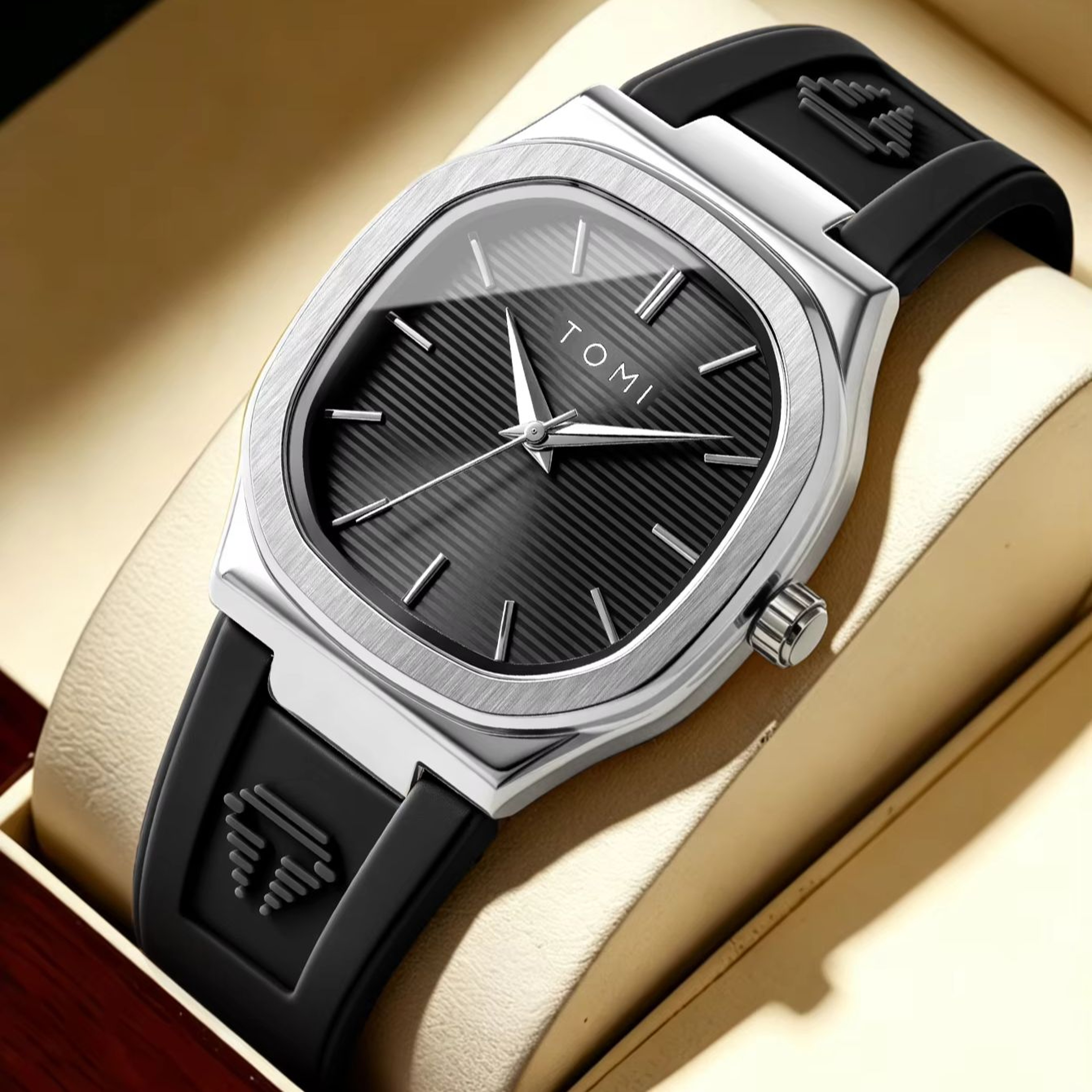 Men's Quartz Watch with Square Dial Waterproof Rubber Strap Analog Wristwatch – view 5