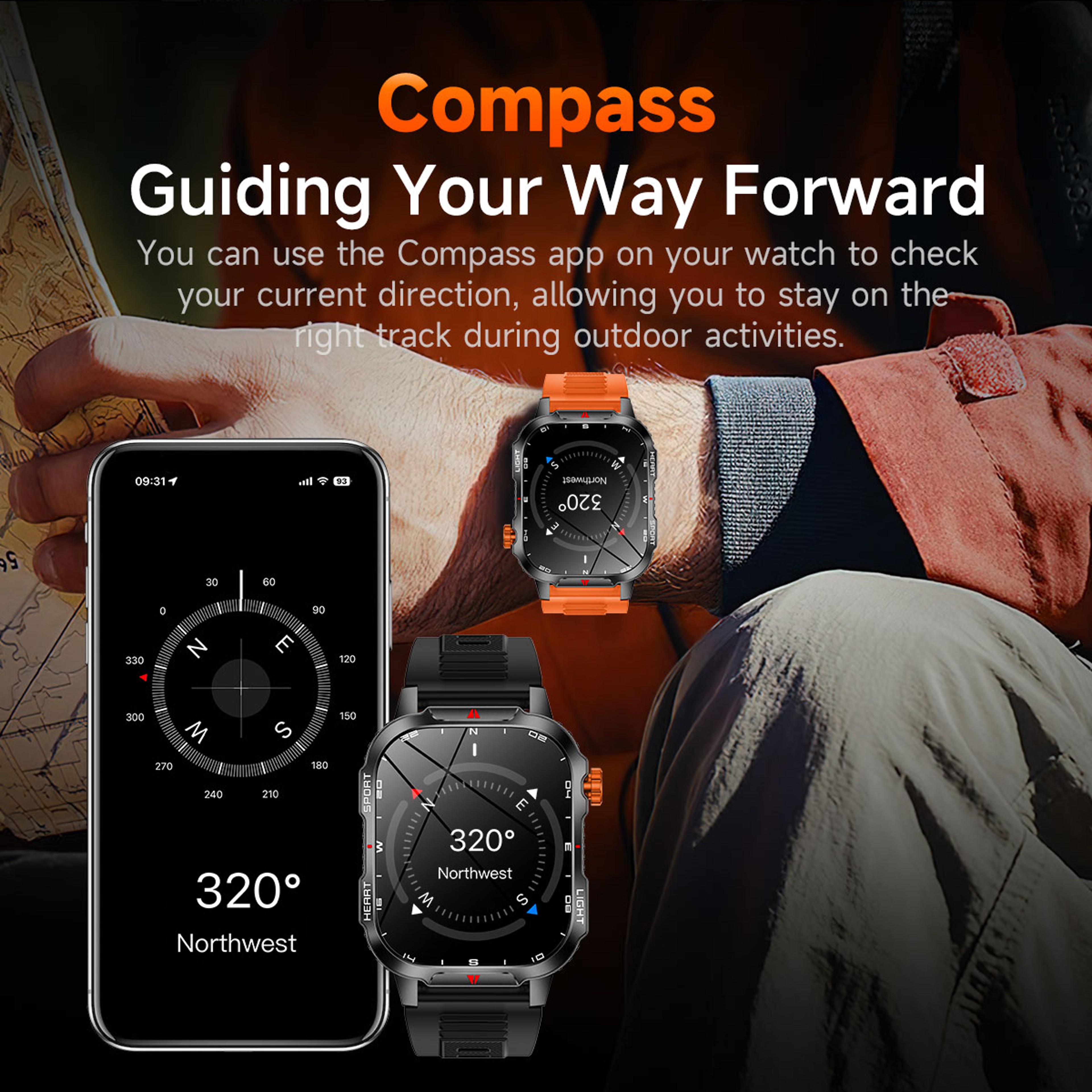 Rugged Outdoor Smartwatch with Bluetooth Calling, Compass, LED Flashlight – view 4