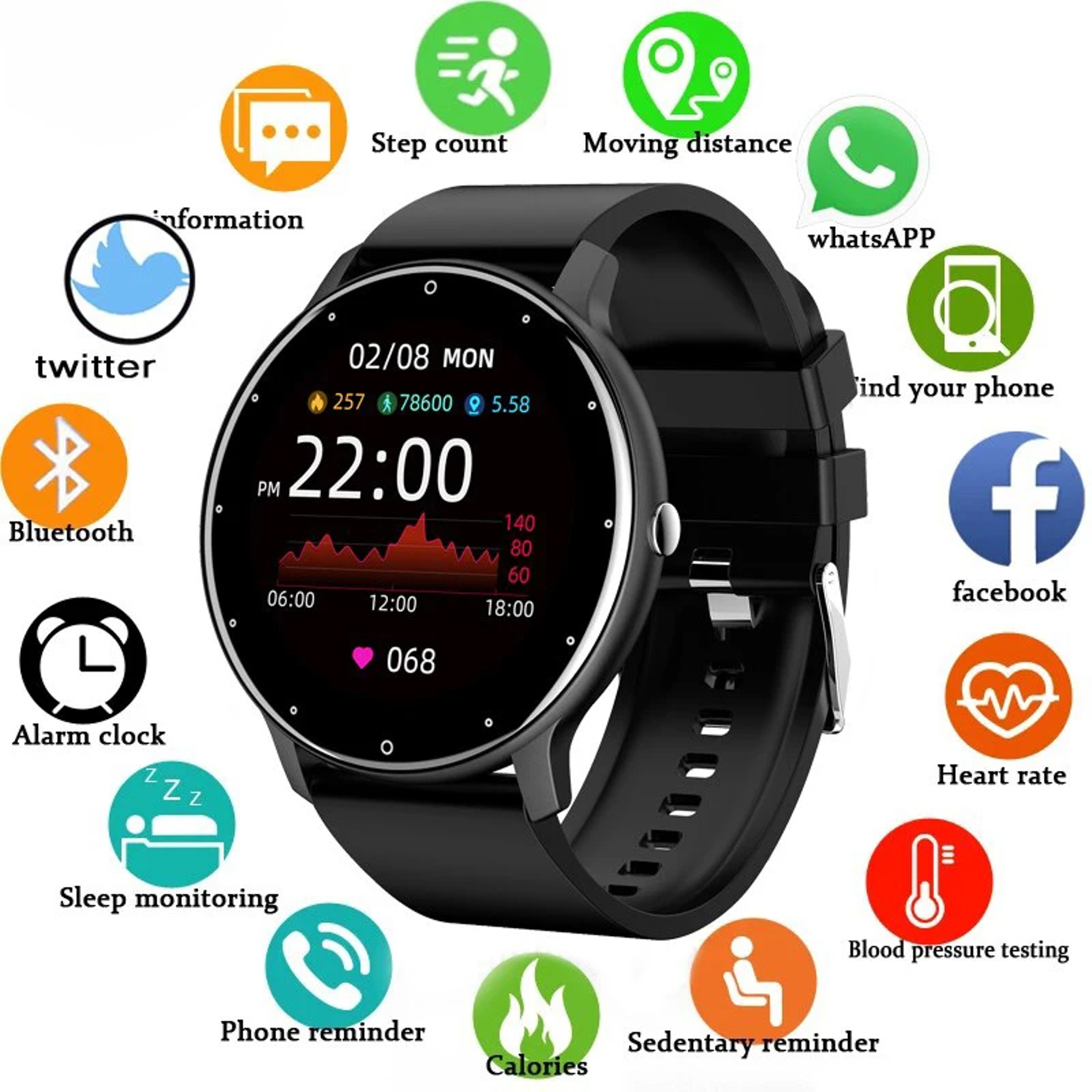Bluetooth Smartwatch with Call Function, Fitness Tracker, Waterproof Smart Watch for Android iOS – view 1