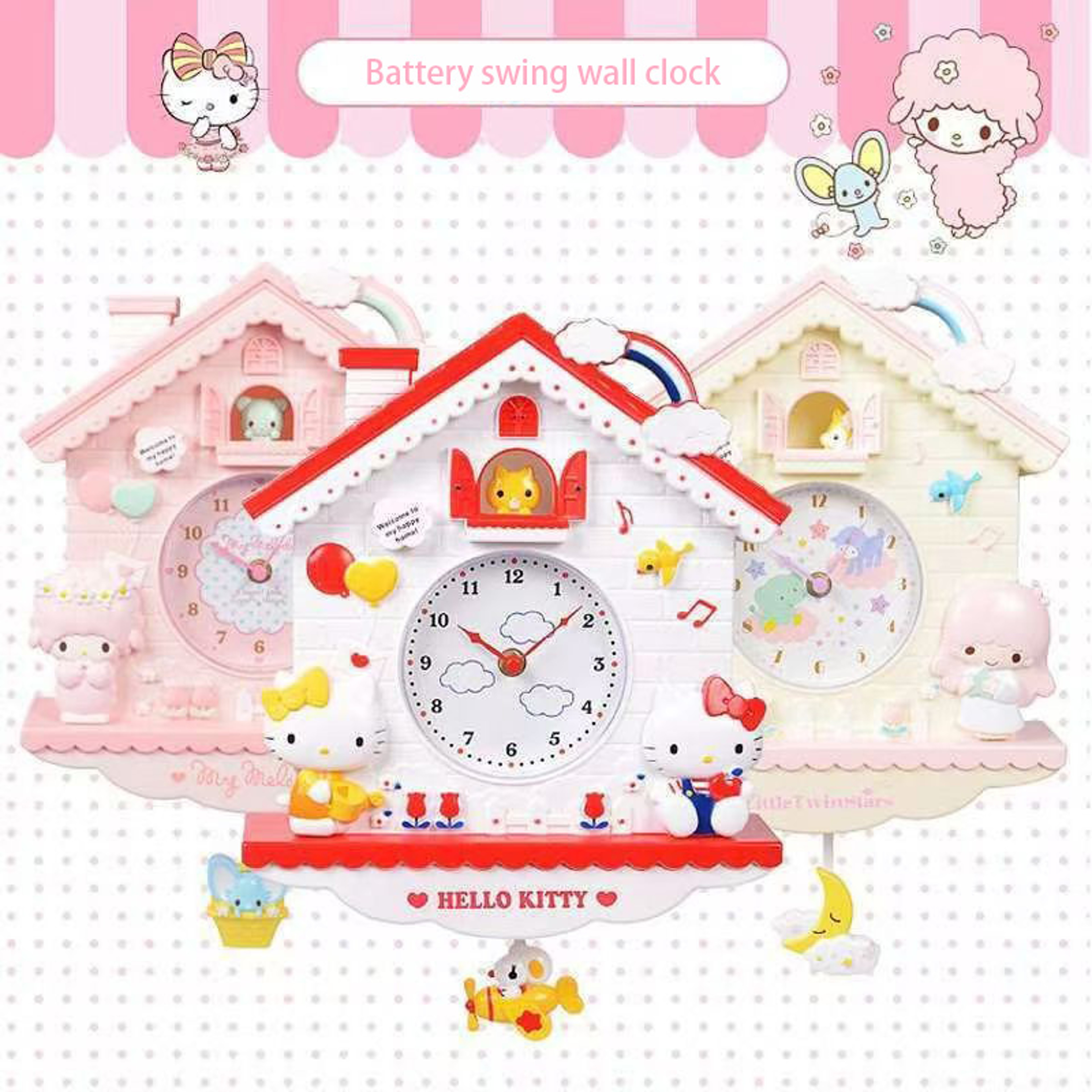 Sanrio Wall Clock Cute My Melody & Pompompurin Anime Room Decor for Girls Bedroom – view 1