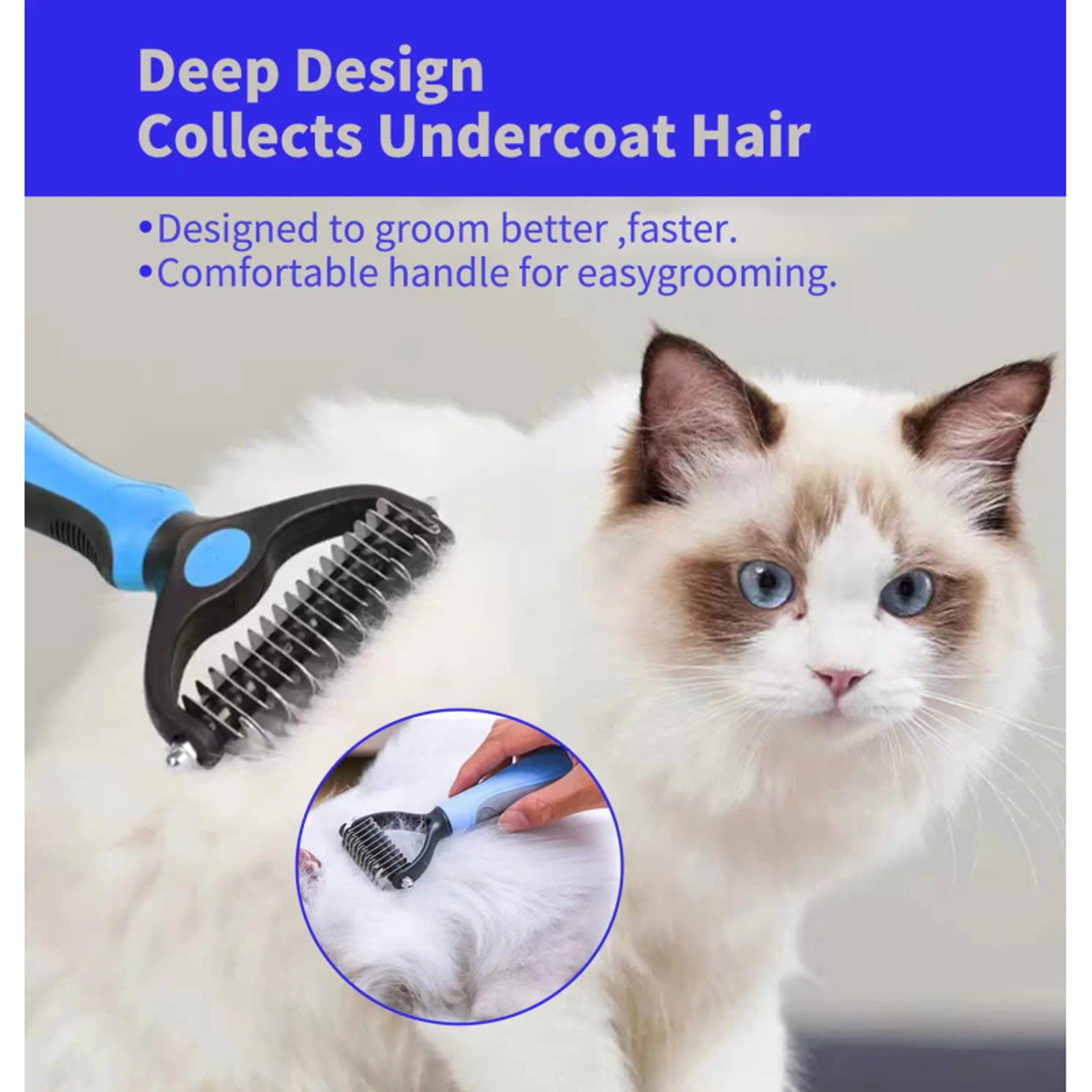Professional Pet Deshedding Brush Dual-Sided Dog Grooming Brush & Cat Dematting Comb – view 4