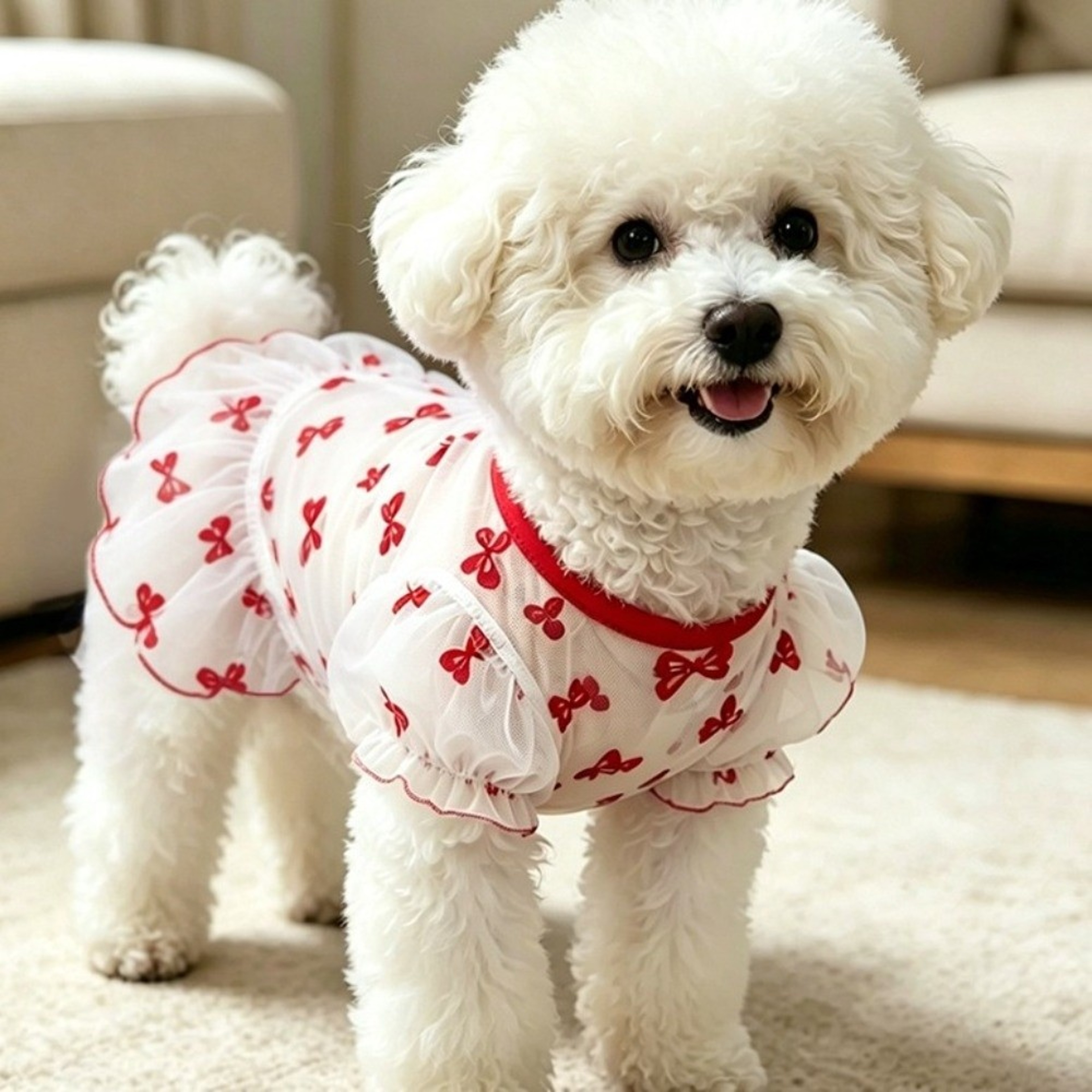 Cute Dog Sun Protection Shirt with Bow Ruffle Mesh Skirt Breathable Summer Dog Clothes for Small Dogs – view 3