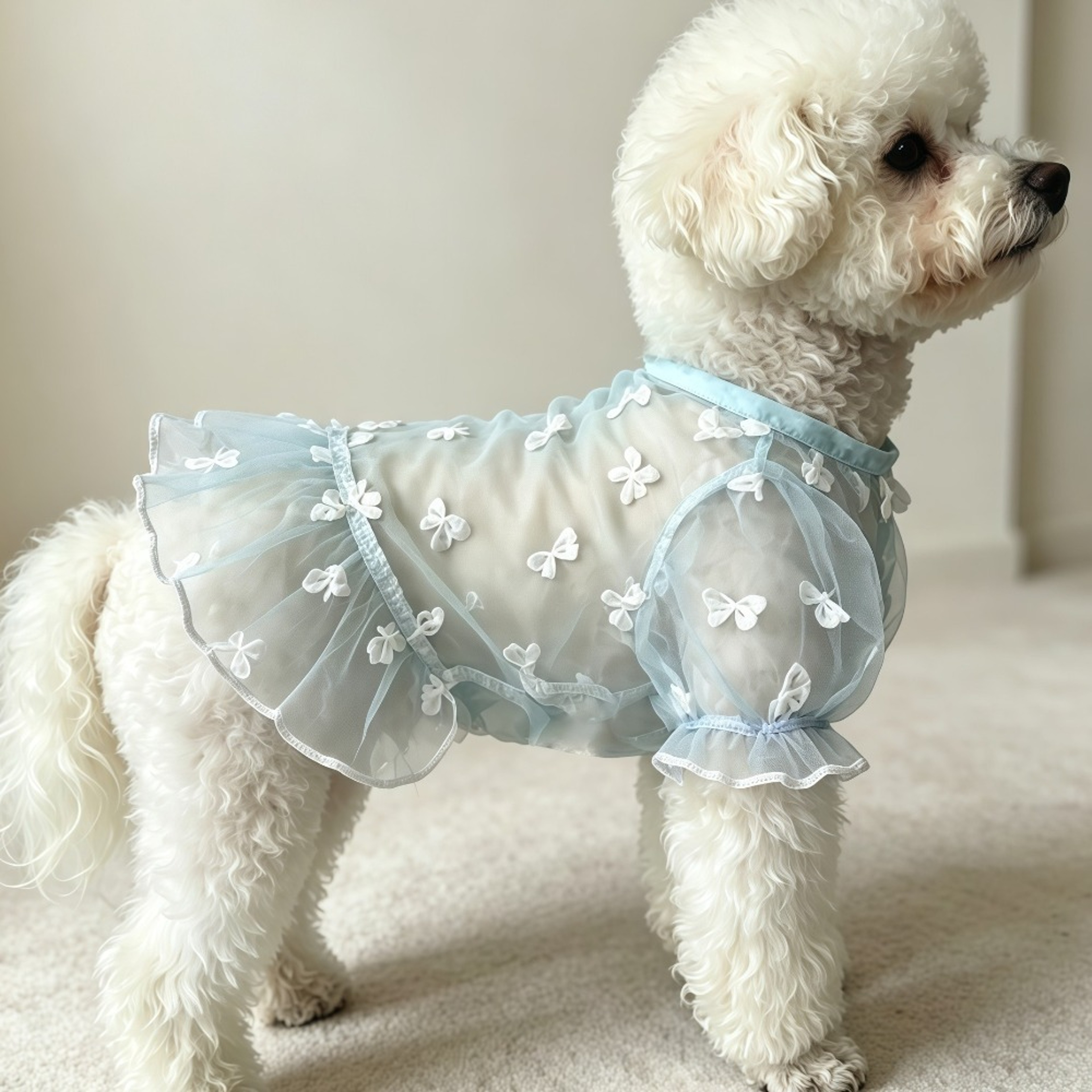 Cute Dog Sun Protection Shirt with Bow Ruffle Mesh Skirt Breathable Summer Dog Clothes for Small Dogs – view 7