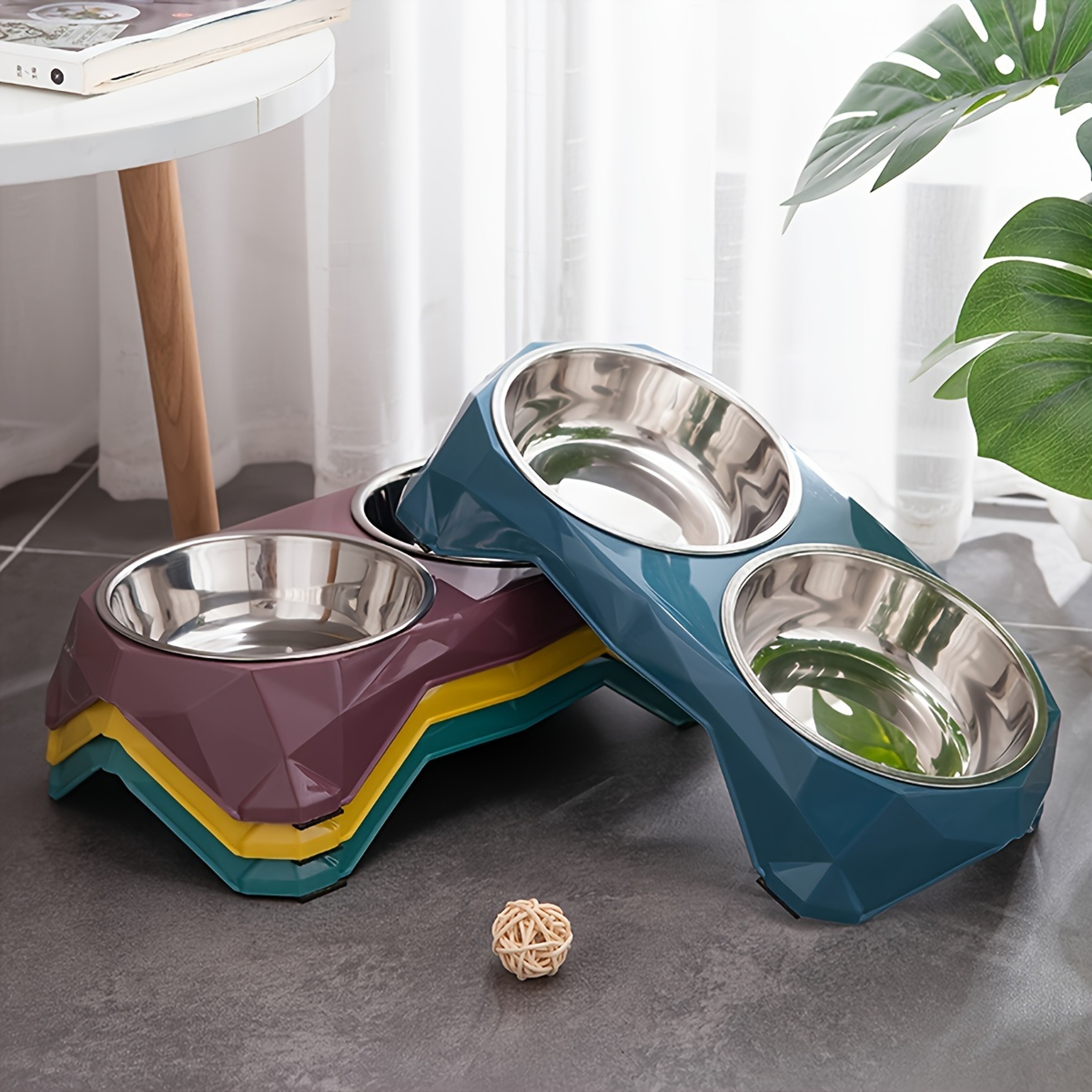 Large Stainless Steel Pet Bowl Double Feeding Station with Non Slip Base for Dogs & Cats – view 1