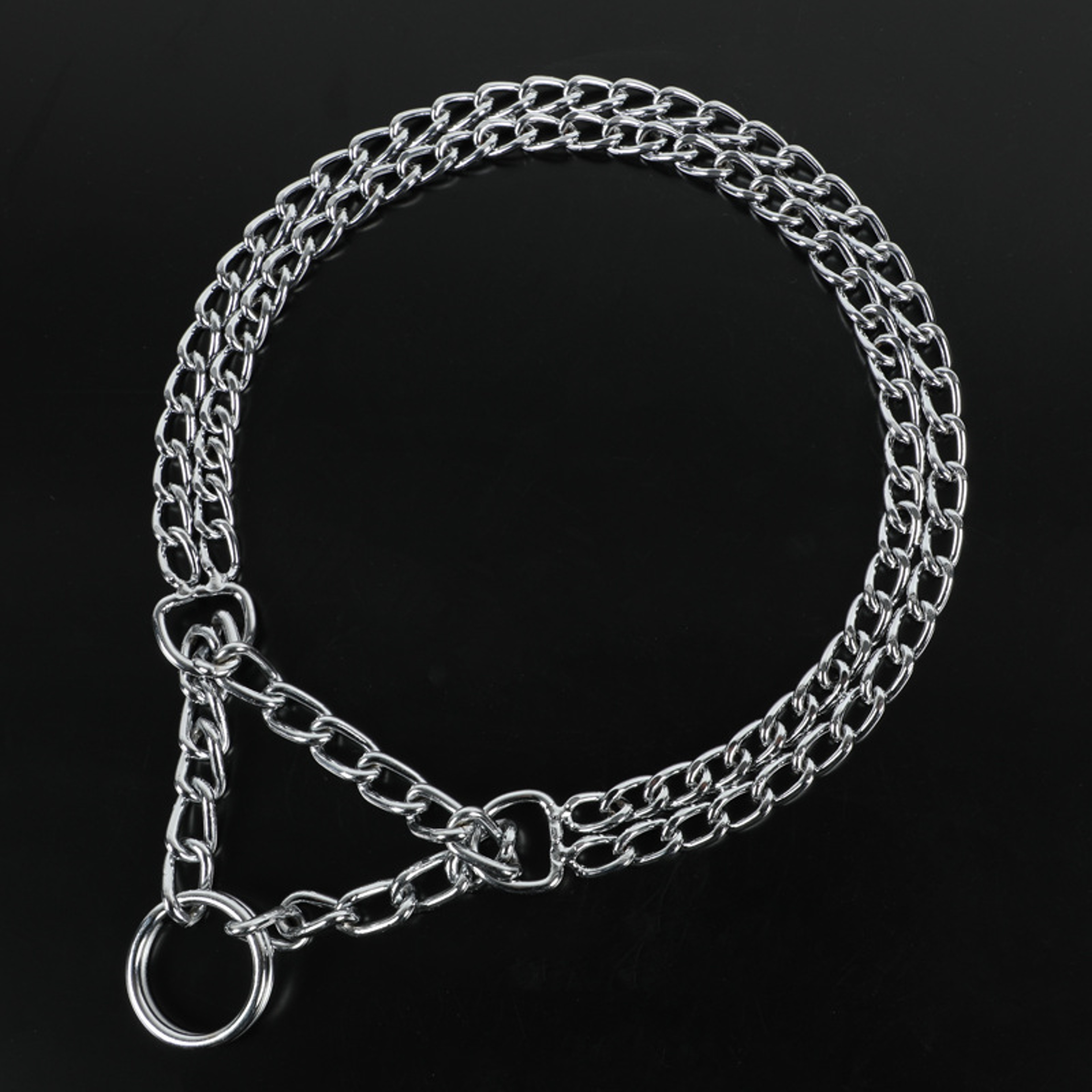 Heavy Duty Adjustable Metal Dog Training Collar with Double Row Chain & Triple Ring Design – view 1