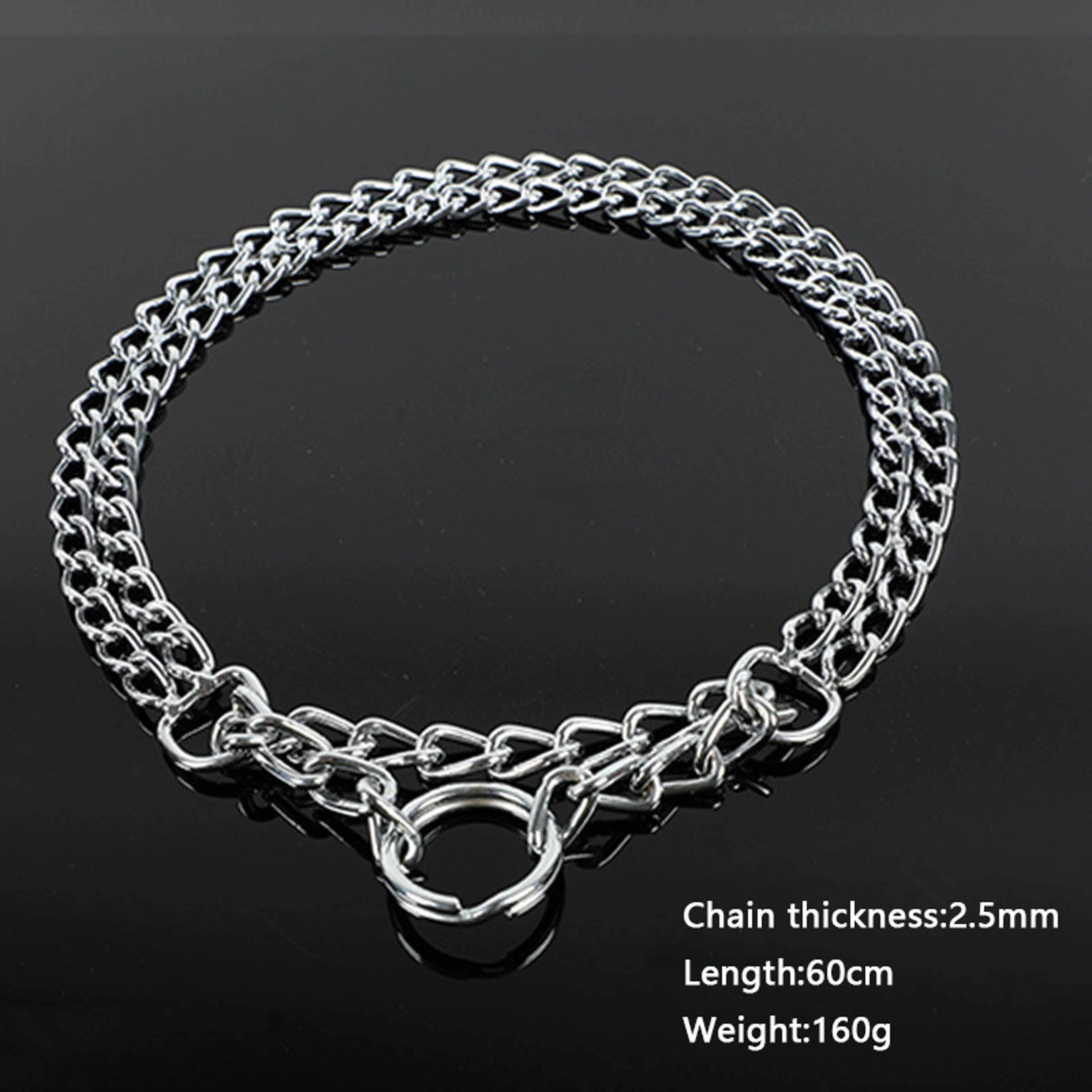 Heavy Duty Adjustable Metal Dog Training Collar with Double Row Chain & Triple Ring Design – view 8