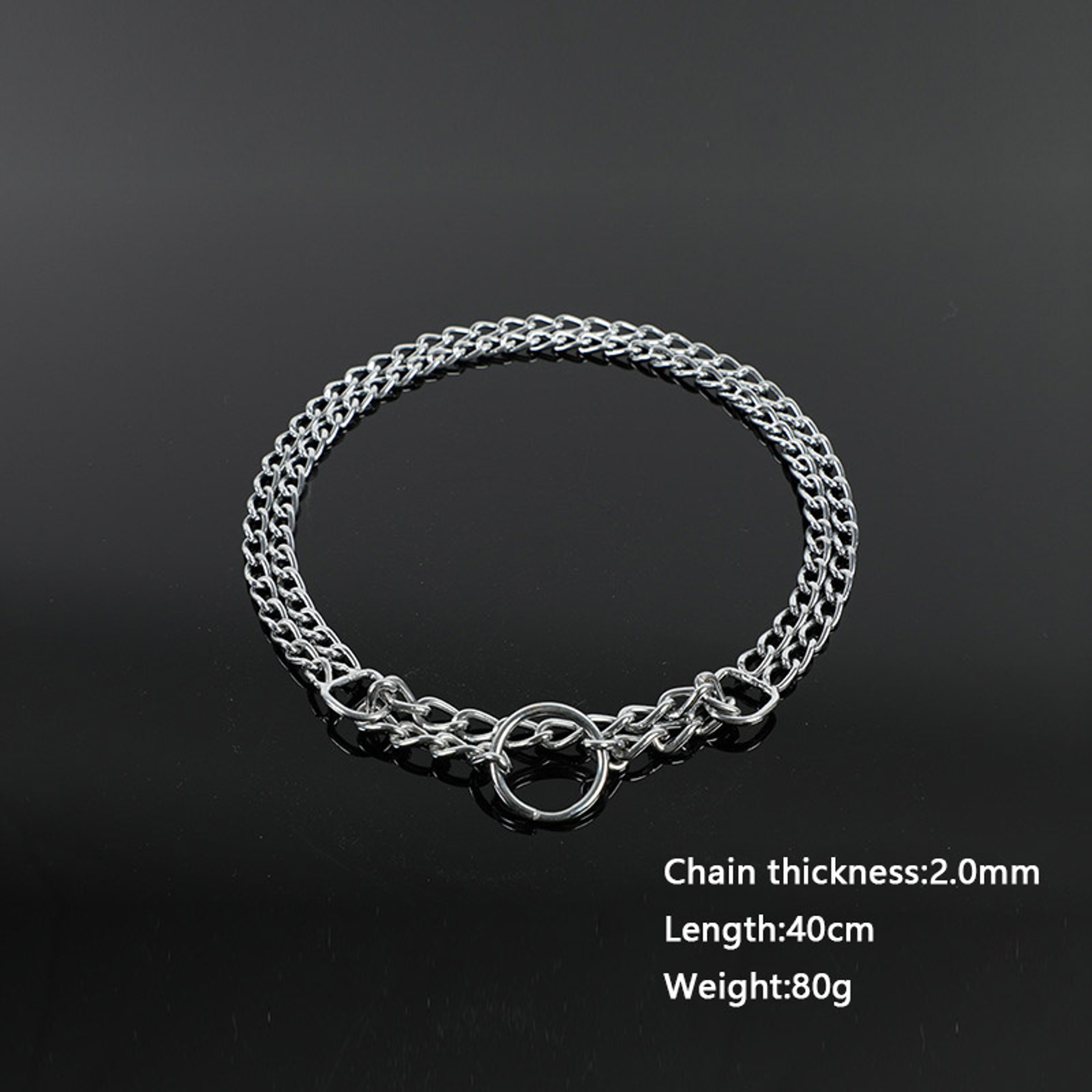 Heavy Duty Adjustable Metal Dog Training Collar with Double Row Chain & Triple Ring Design – view 12