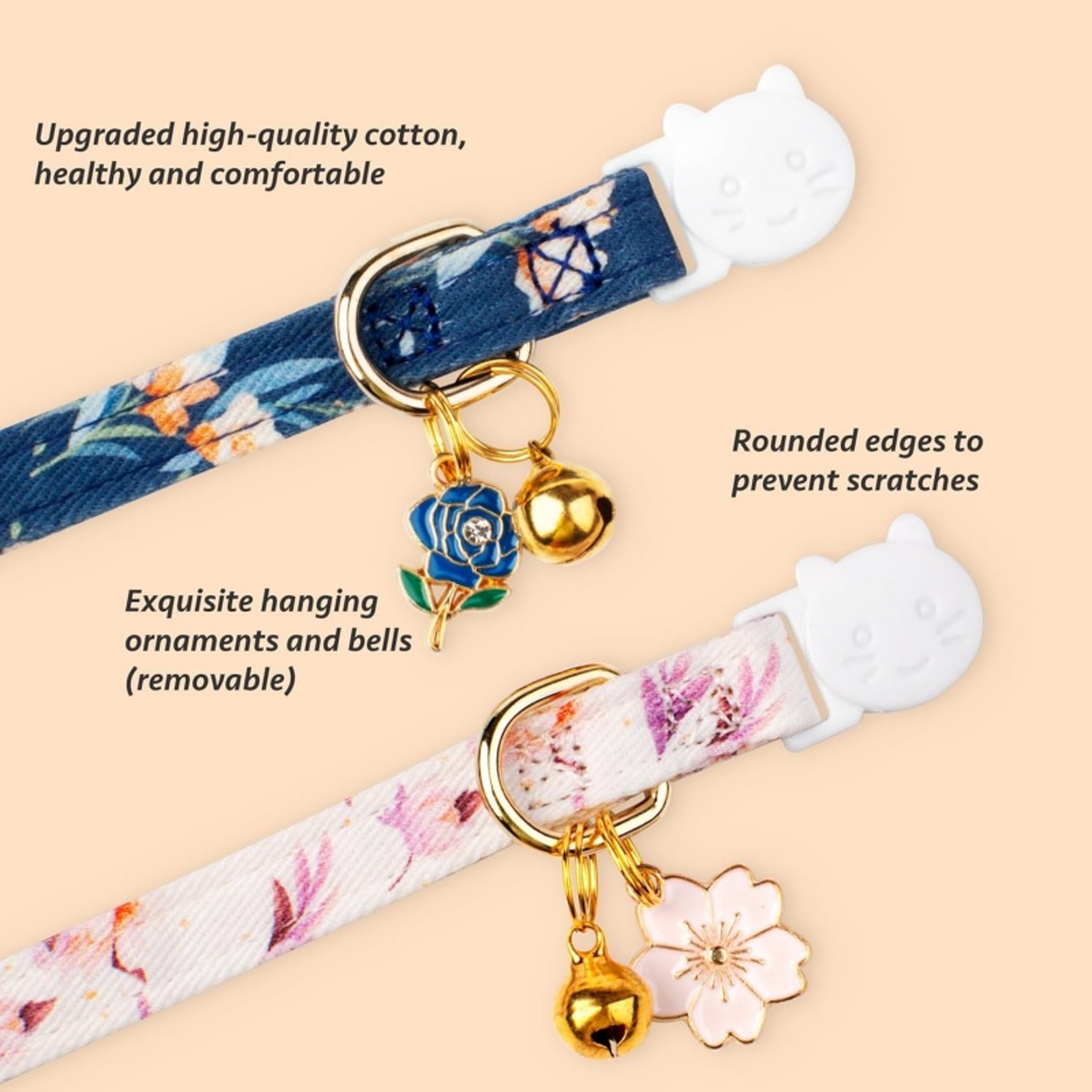 Breakaway Cat Collar Set with Bell Soft Cotton Cat Collar for Kittens & Adult Cats – view 5