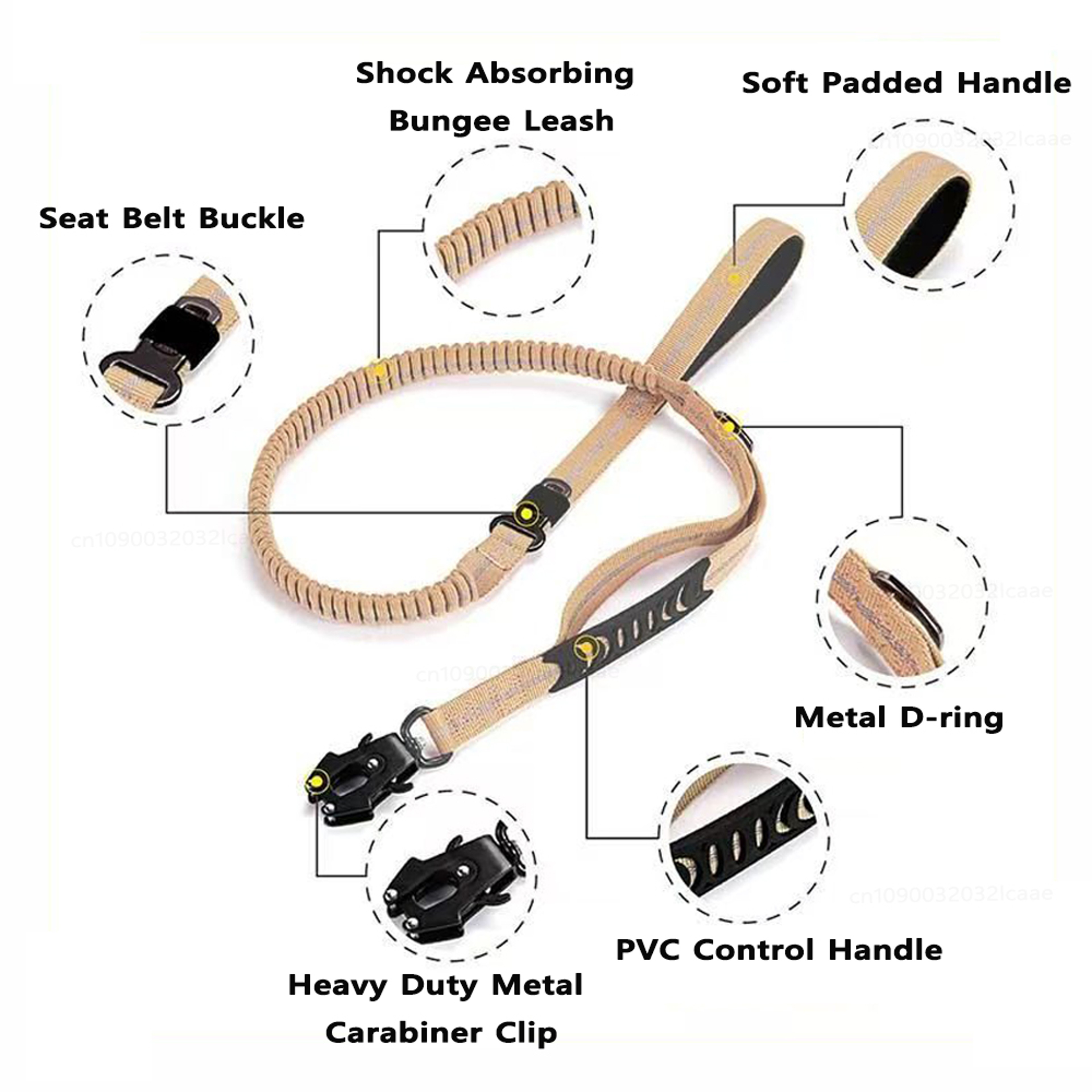 Reflective Heavy Duty Dog Leash with Shock-Absorbing Bungee & Car Seatbelt for Large Dogs – view 4