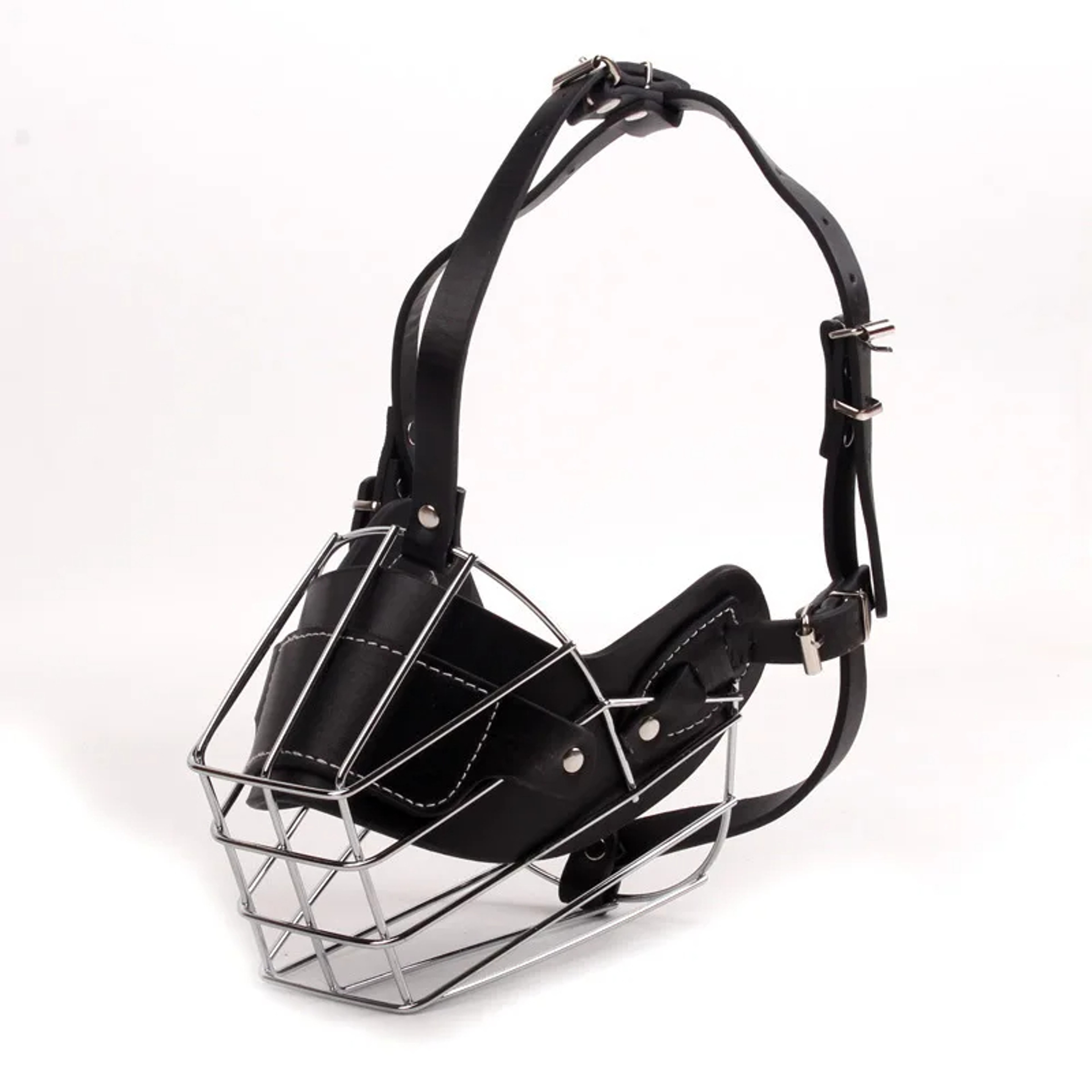 Adjustable Dog Muzzle Breathable Leather Metal Basket Dog Muzzle For Safe Training  Walks 6