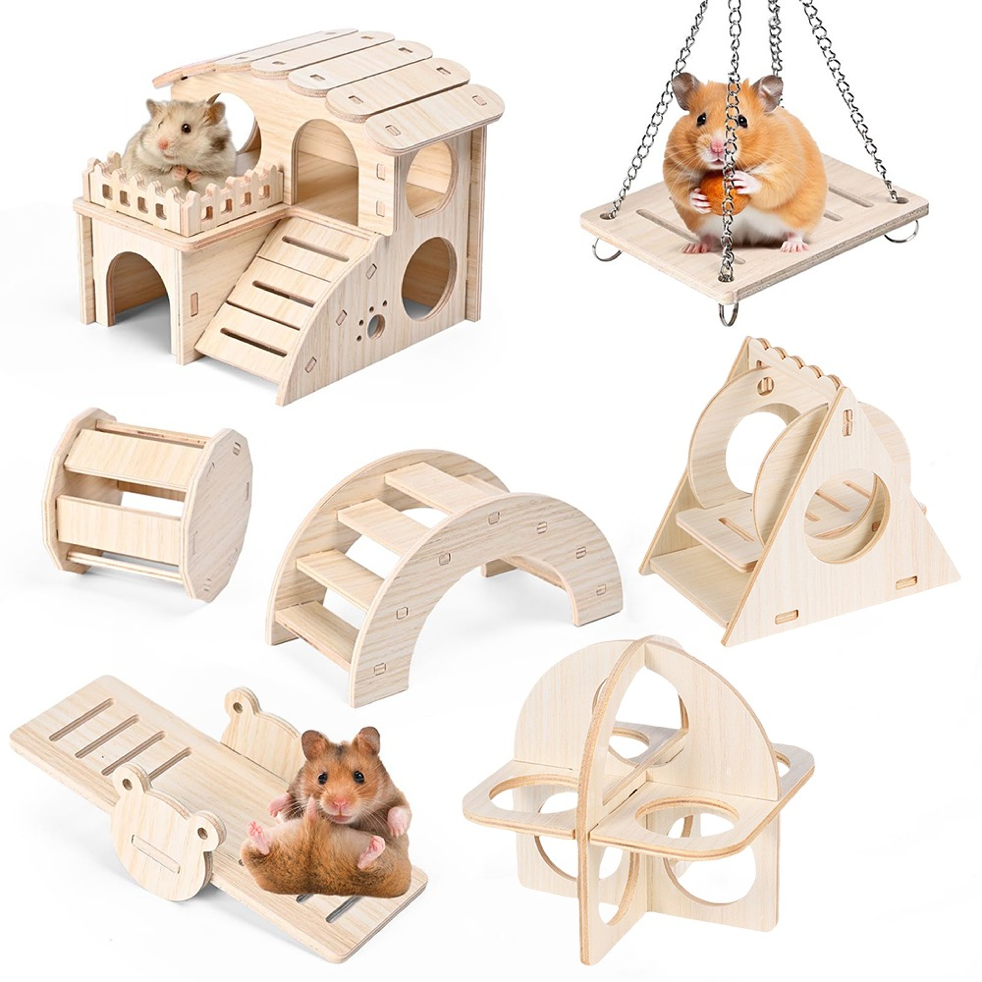 Wooden Hamster Swing  Seesaw Toy For Small Pets Natural Hamster Cage Accessories 0