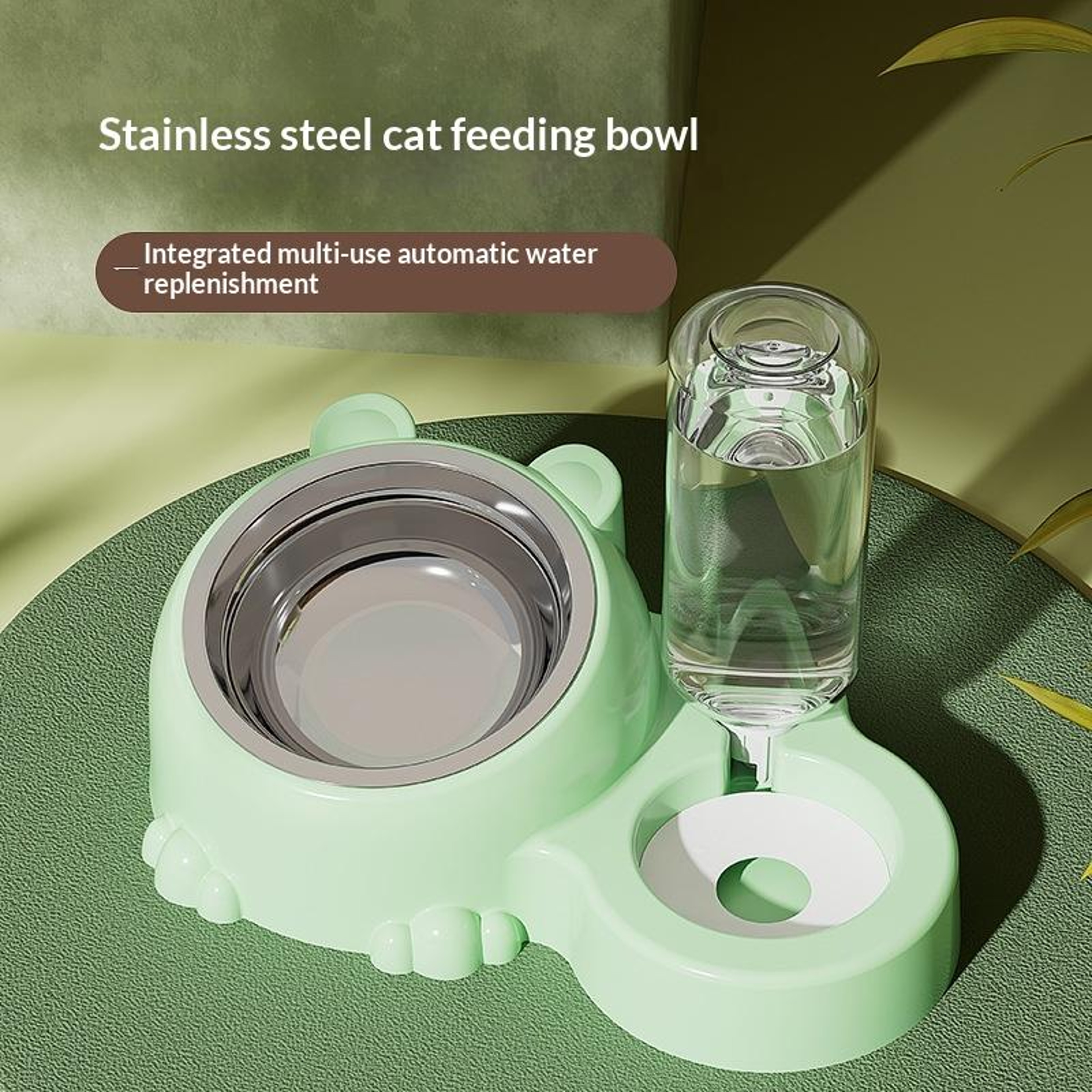 Automatic Pet Water Feeder  Elevated Cat Bowl With Tilted Stainless Steel Food Dish 8