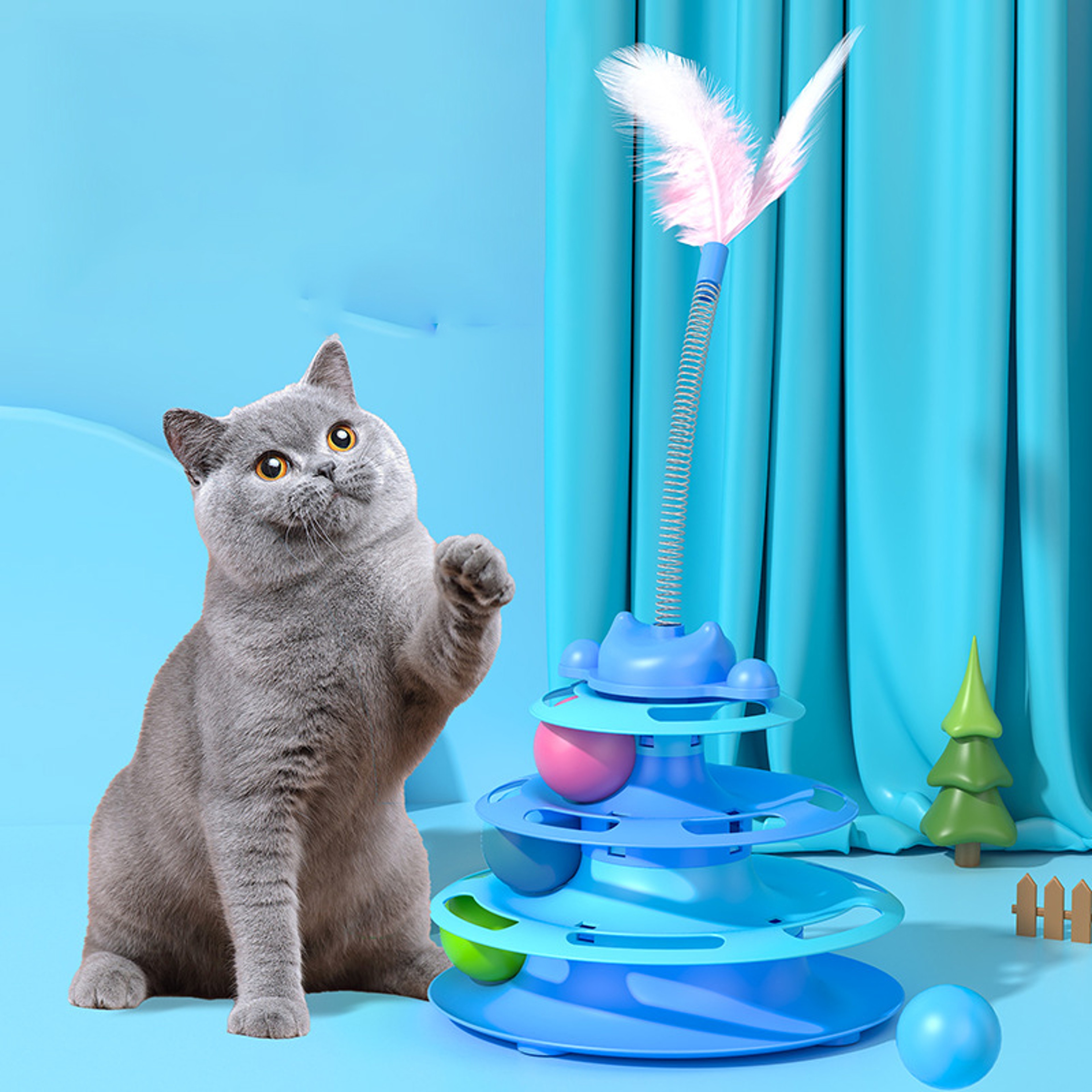 Interactive Cat Toy Tower with Roller Balls & Feather Cat Track Toy – view 2