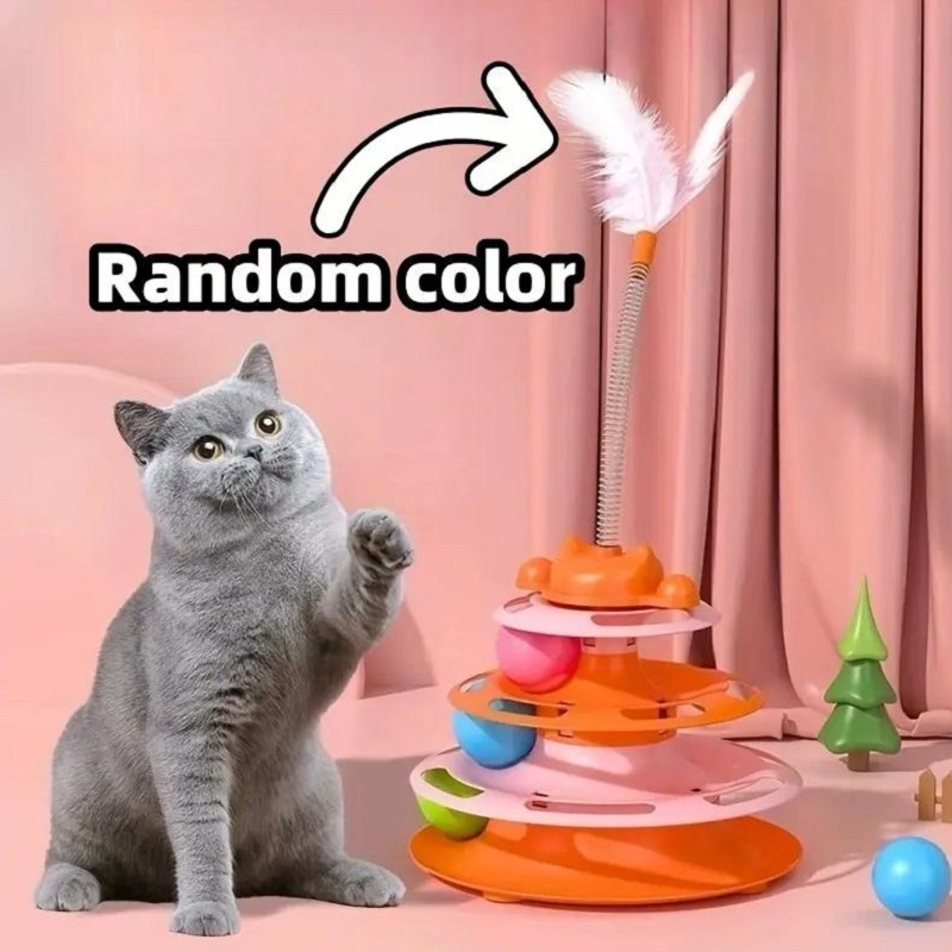 Interactive Cat Toy Tower with Roller Balls & Feather Cat Track Toy – view 8